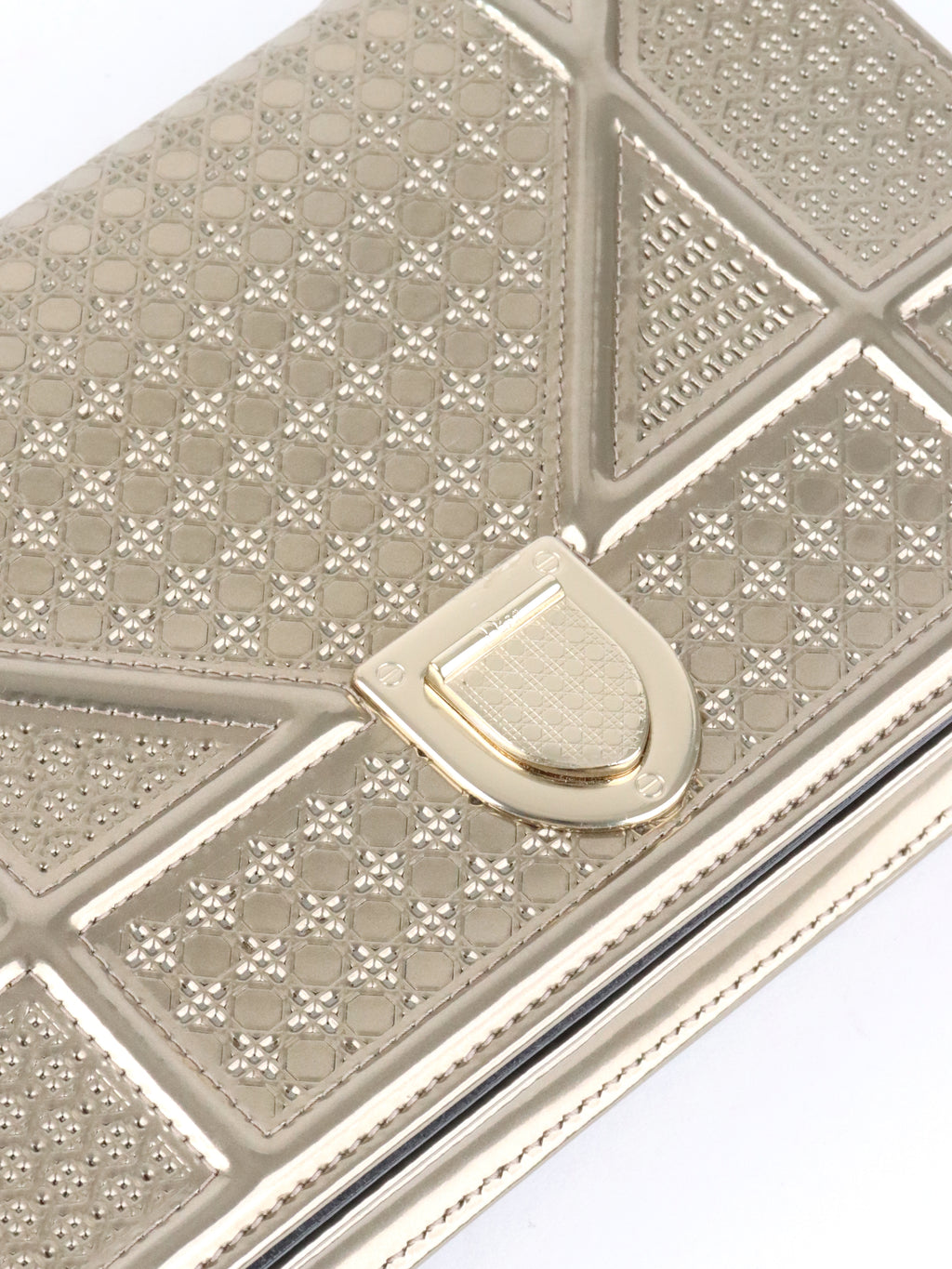 Dior Gold Metallic Diorama Wallet On Chain