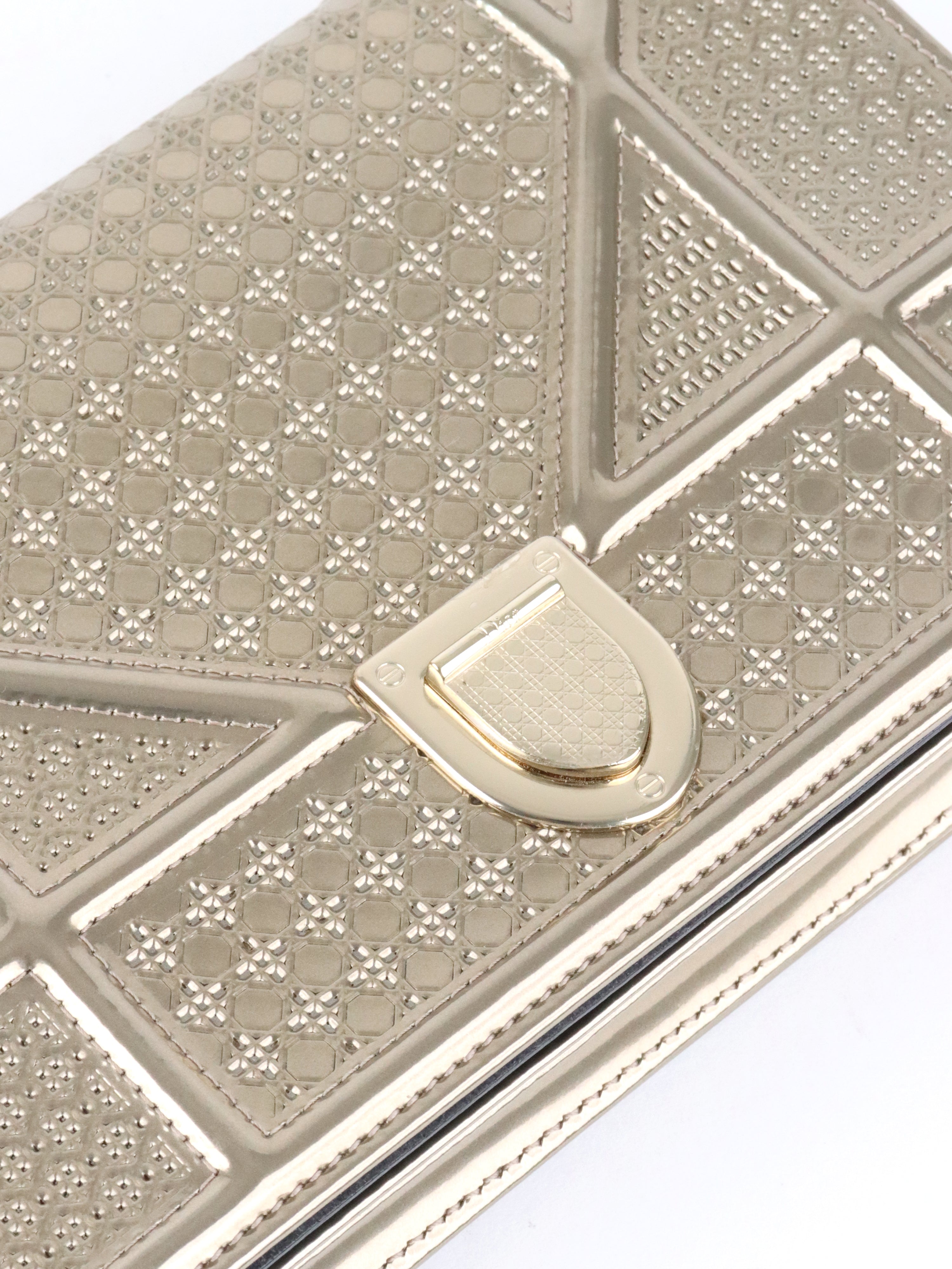 Dior Gold Metallic Diorama Wallet On Chain
