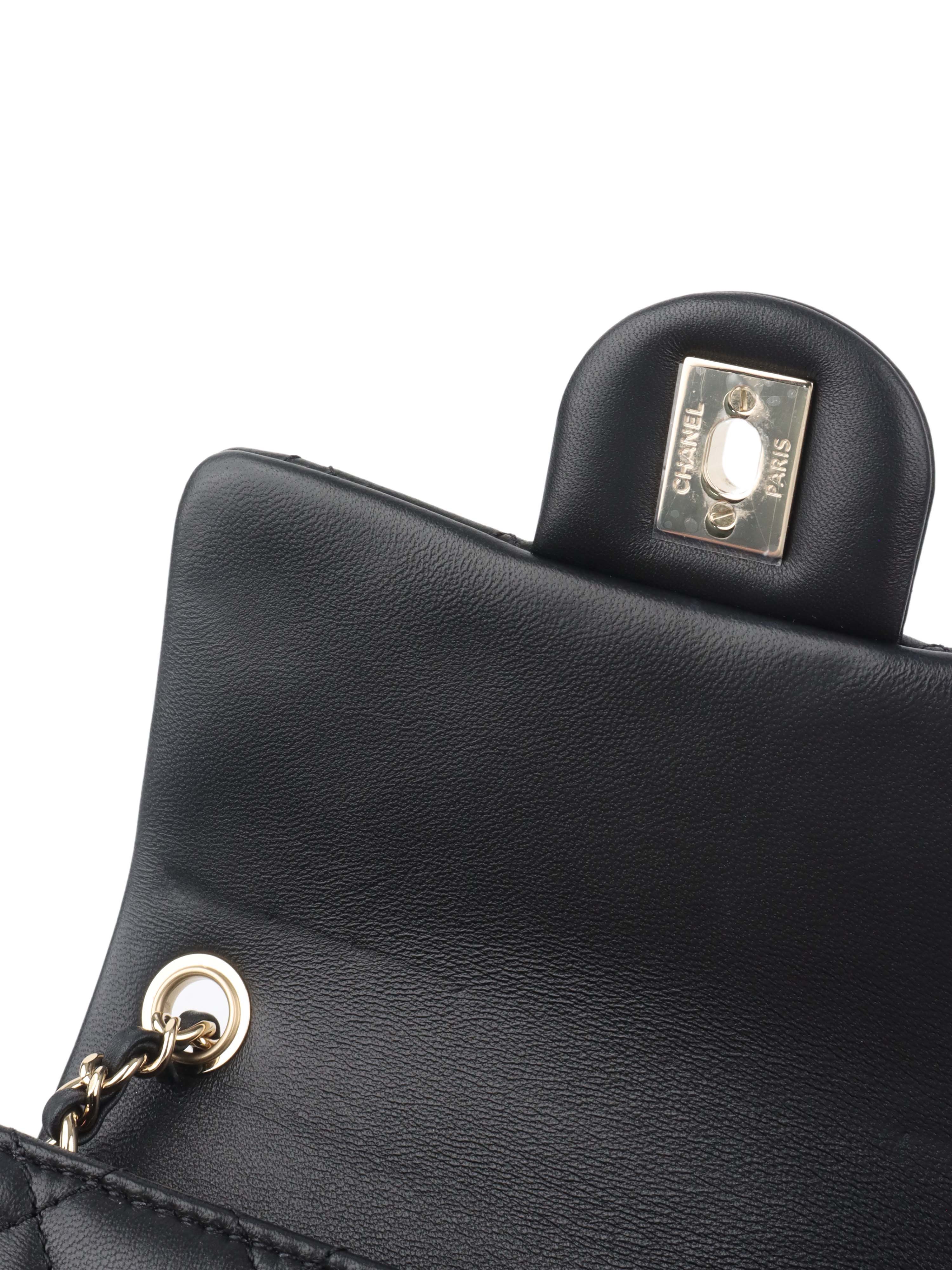 Chanel Black Lambskin Square Classic Flap with Pearl Crush