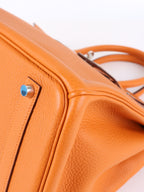 Hermes Birkin 35 Orange H Clemence Leather Stamp J Square