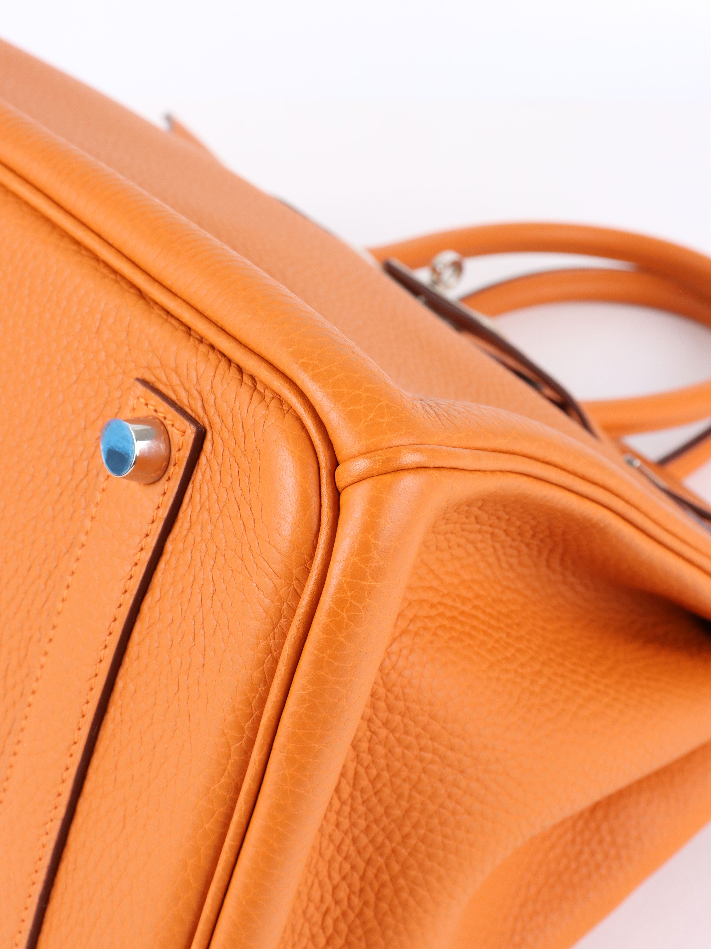 Hermes Birkin 35 Orange H Clemence Leather Stamp J Square