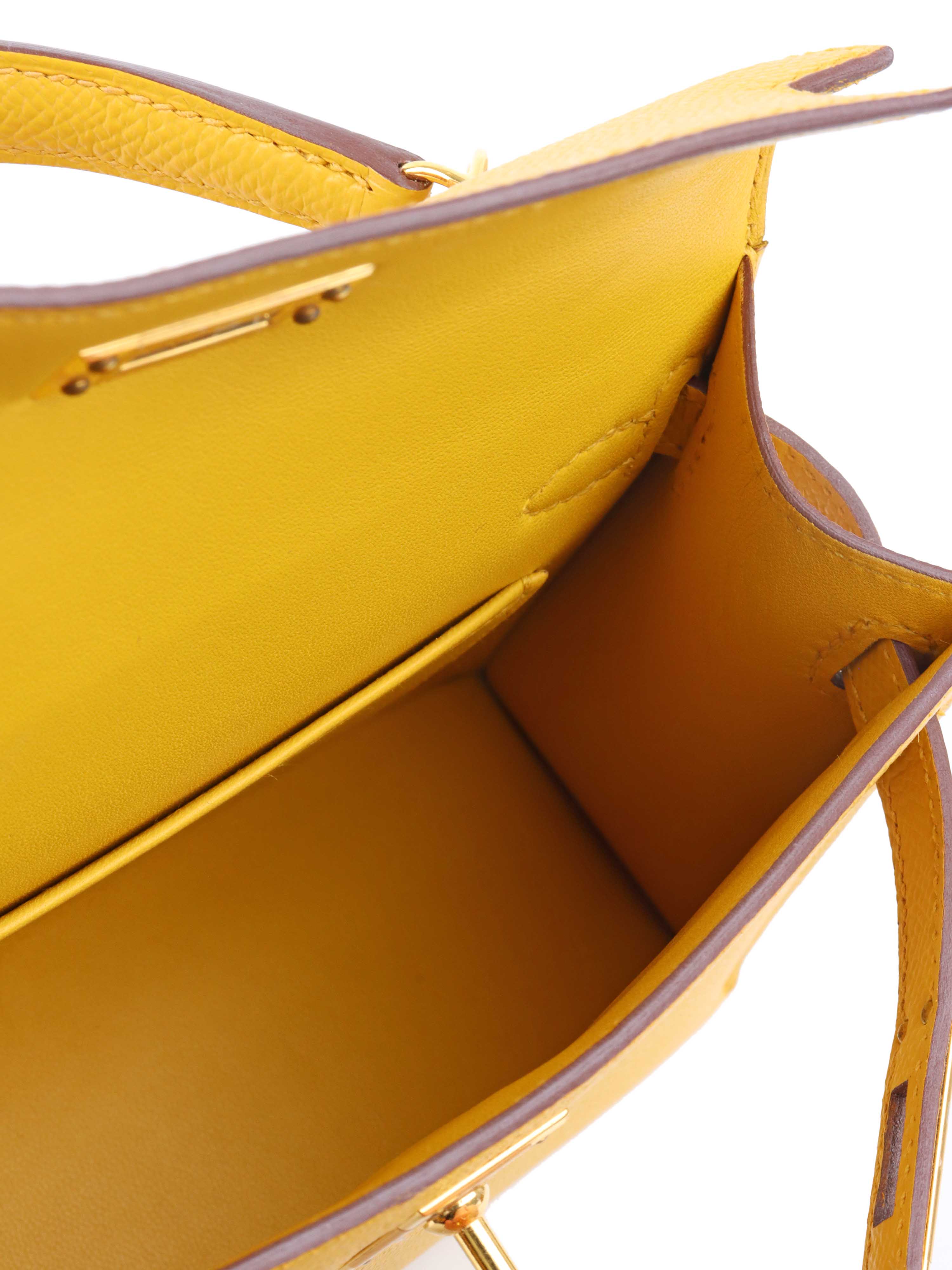 Hermes 9D Jaune Amber Mini Kelly II Epsom GHW