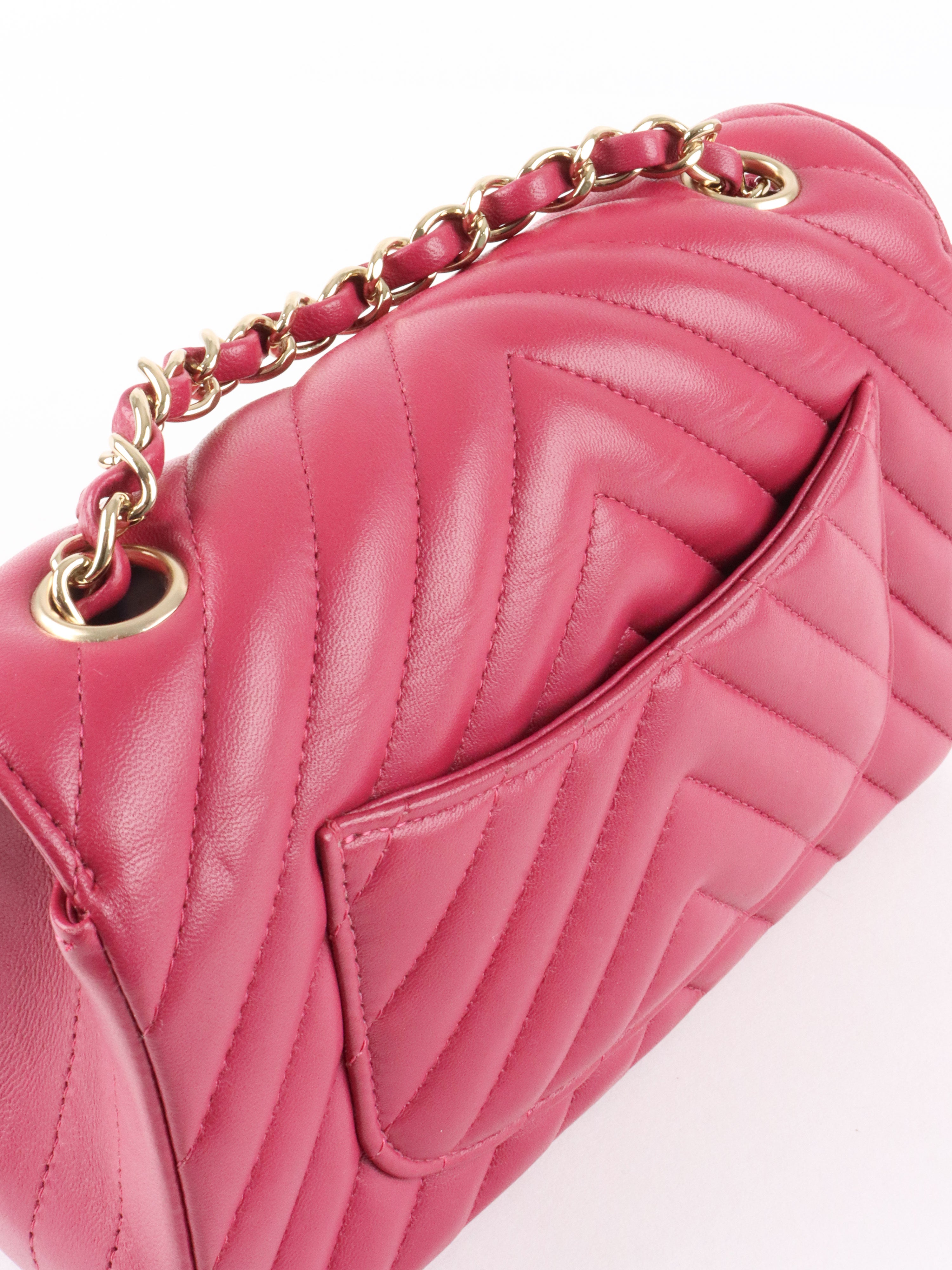 Chanel Dark Pink Lambskin Chevron Mini Flap Bag LGHW.