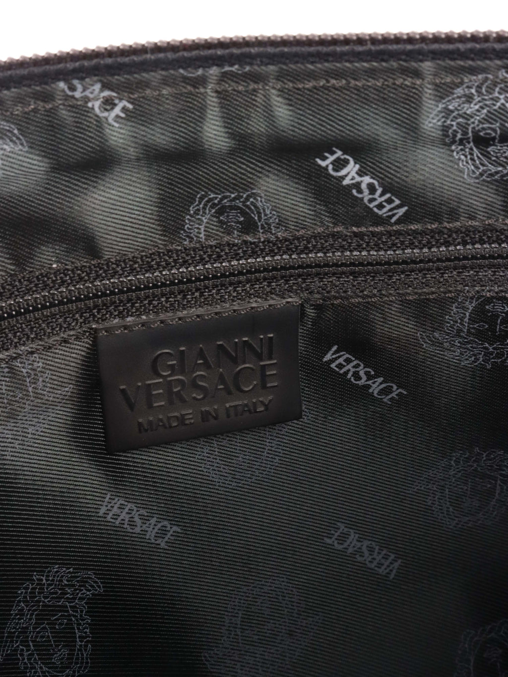 Versace Black Leather Shoulder Bag with Silver Chain.