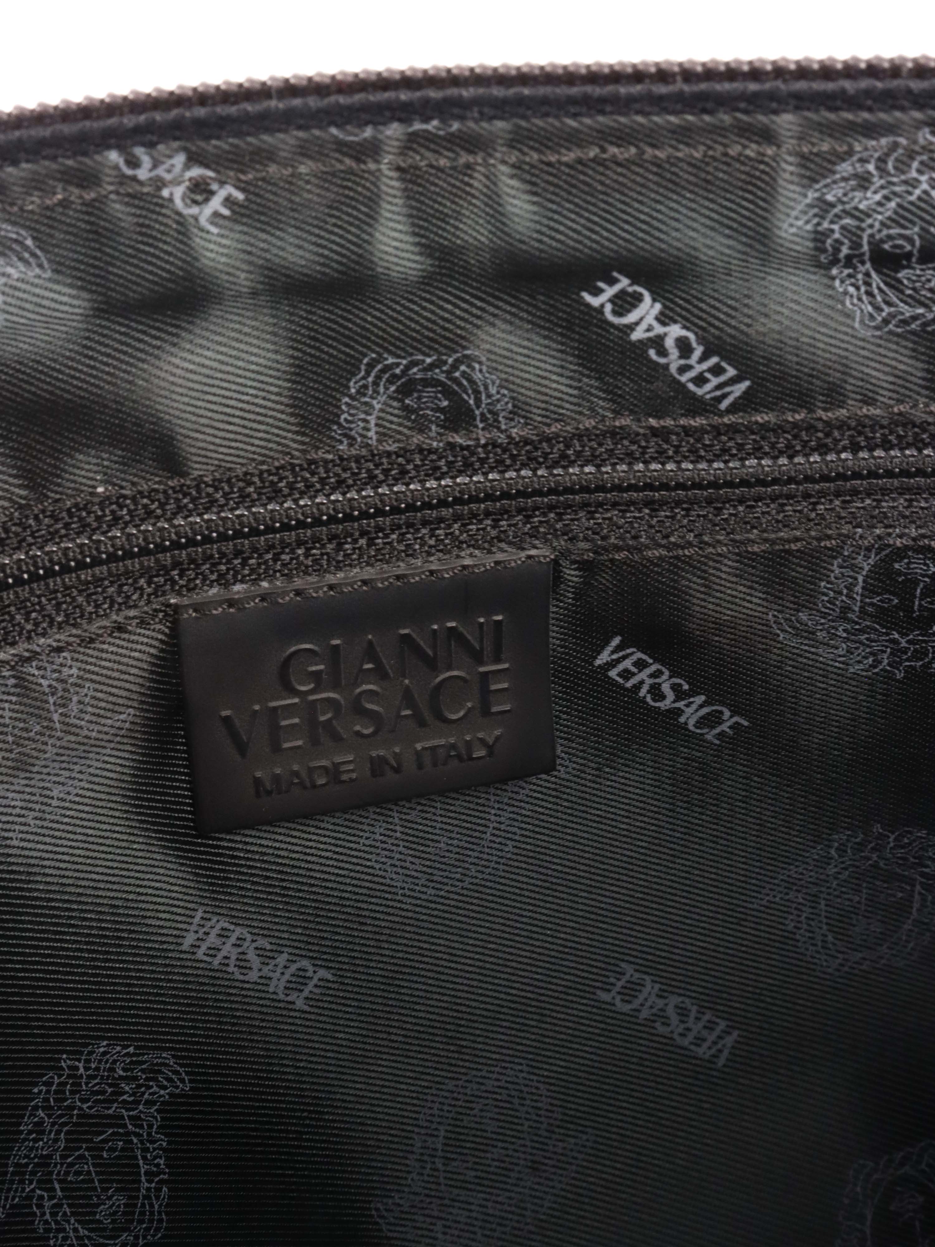 Versace Black Leather Shoulder Bag with Silver Chain.