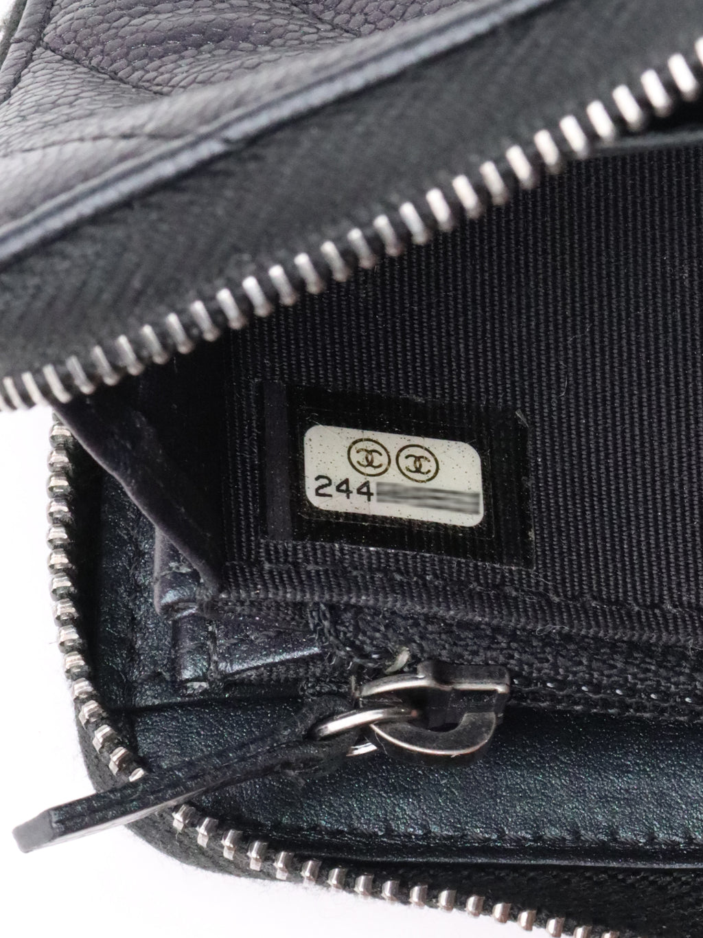 Chanel Irredescent Dark Charcoal Caviar Chevron Zip Wallet