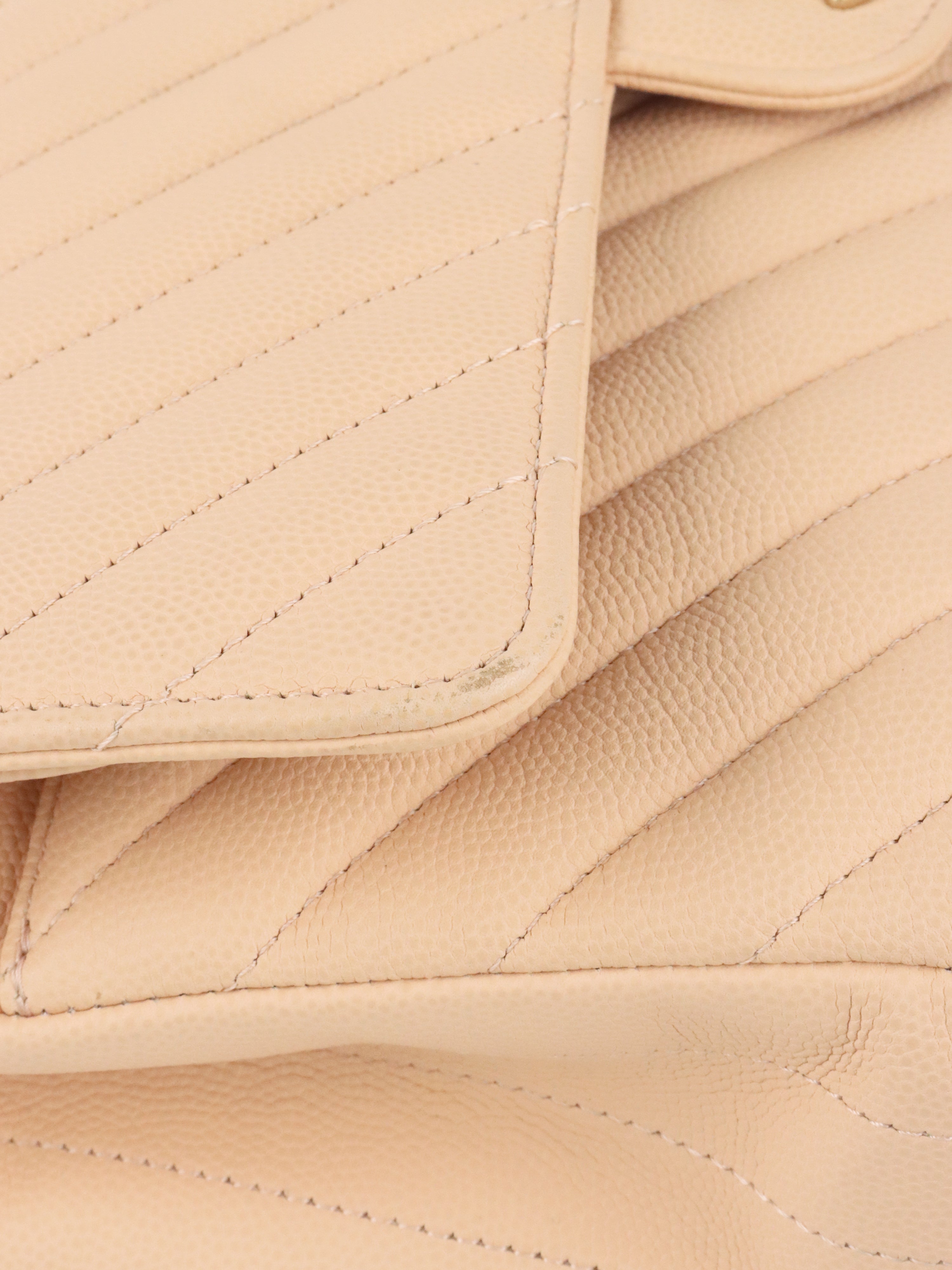 Chanel Beige Claire Chevron Caviar Classic Flap