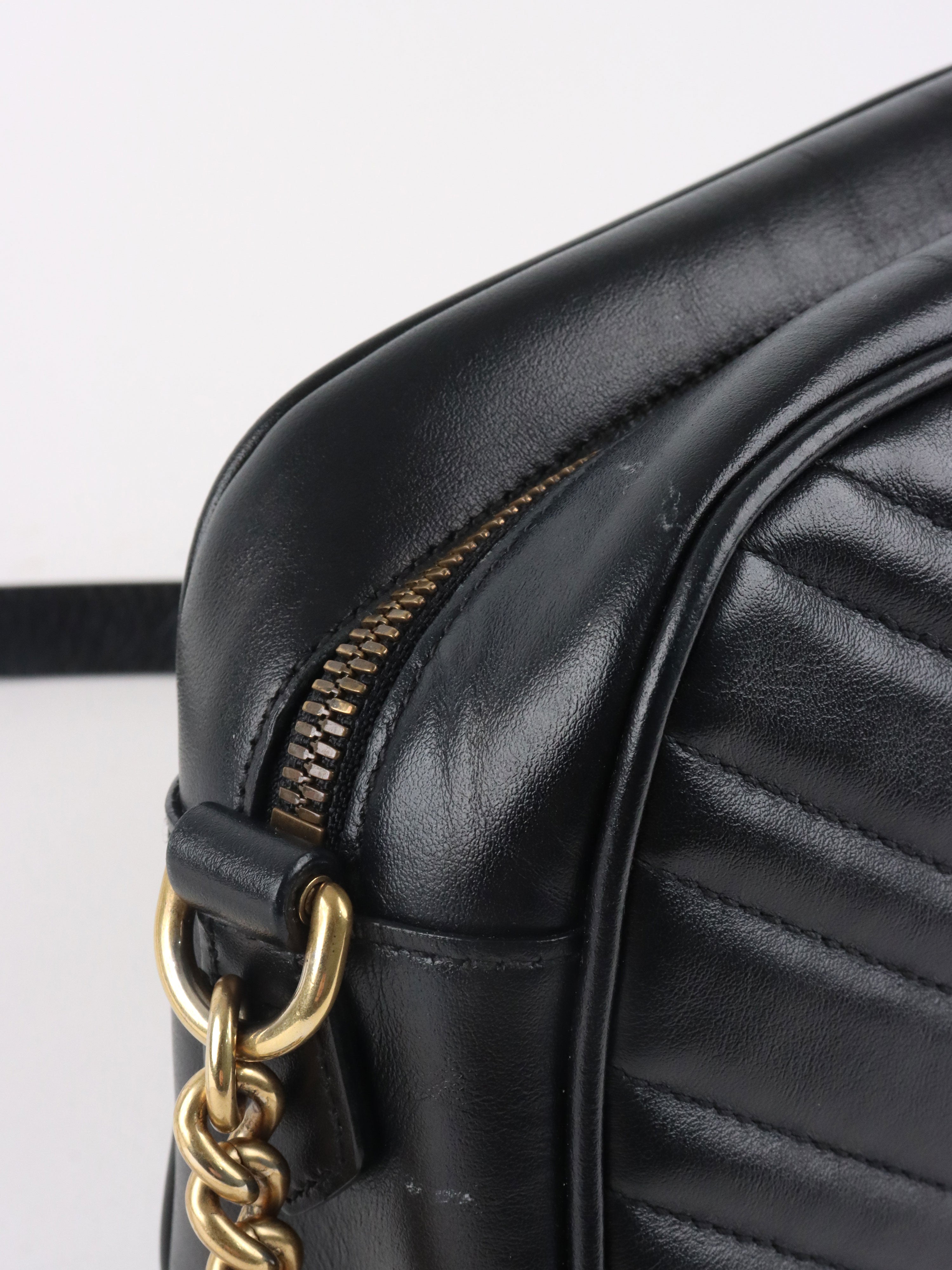 Gucci Black Small GG Marmont Camera Bag.