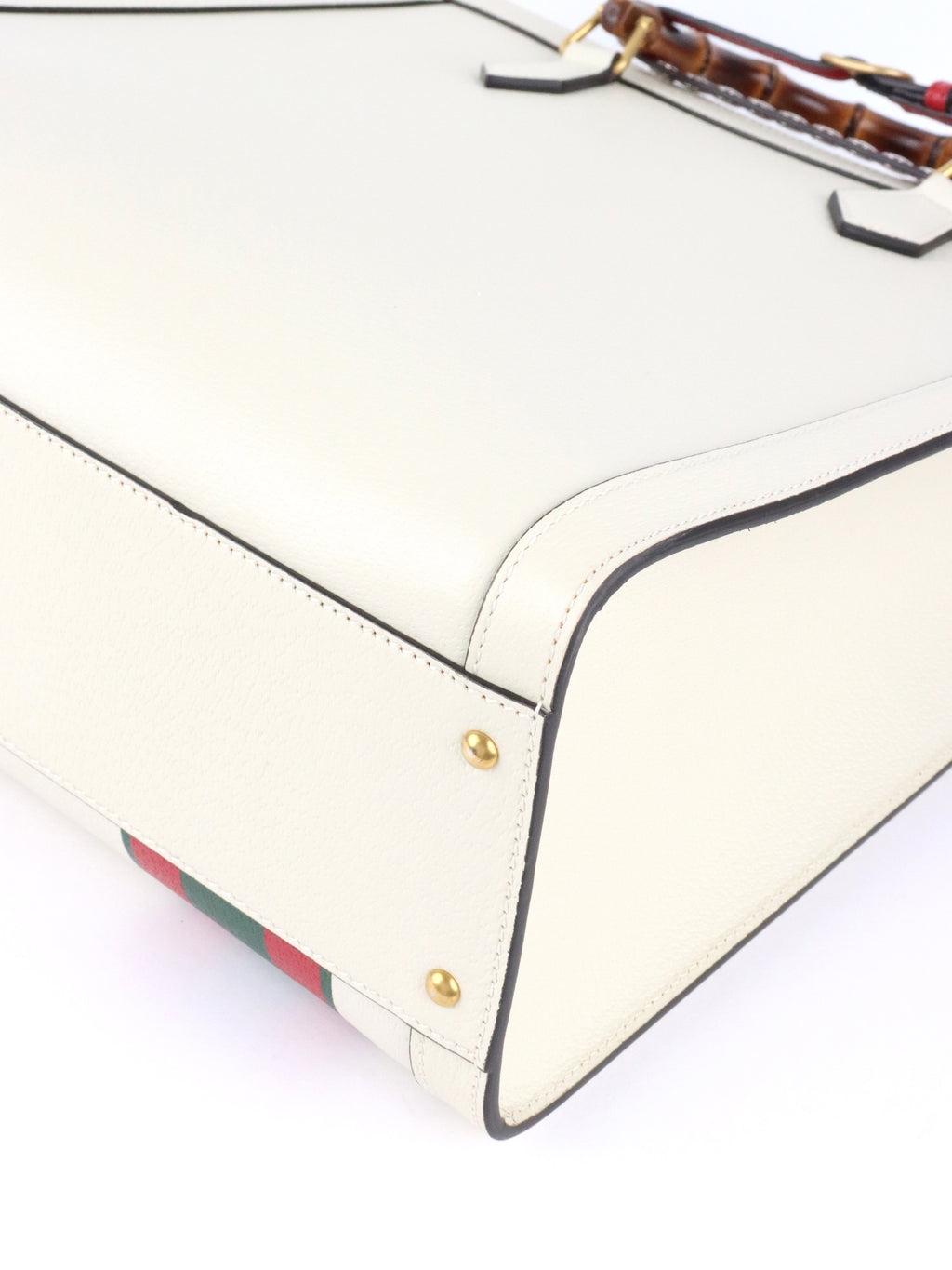 Gucci White Diana NM Stripe Bamboo Handle Bag