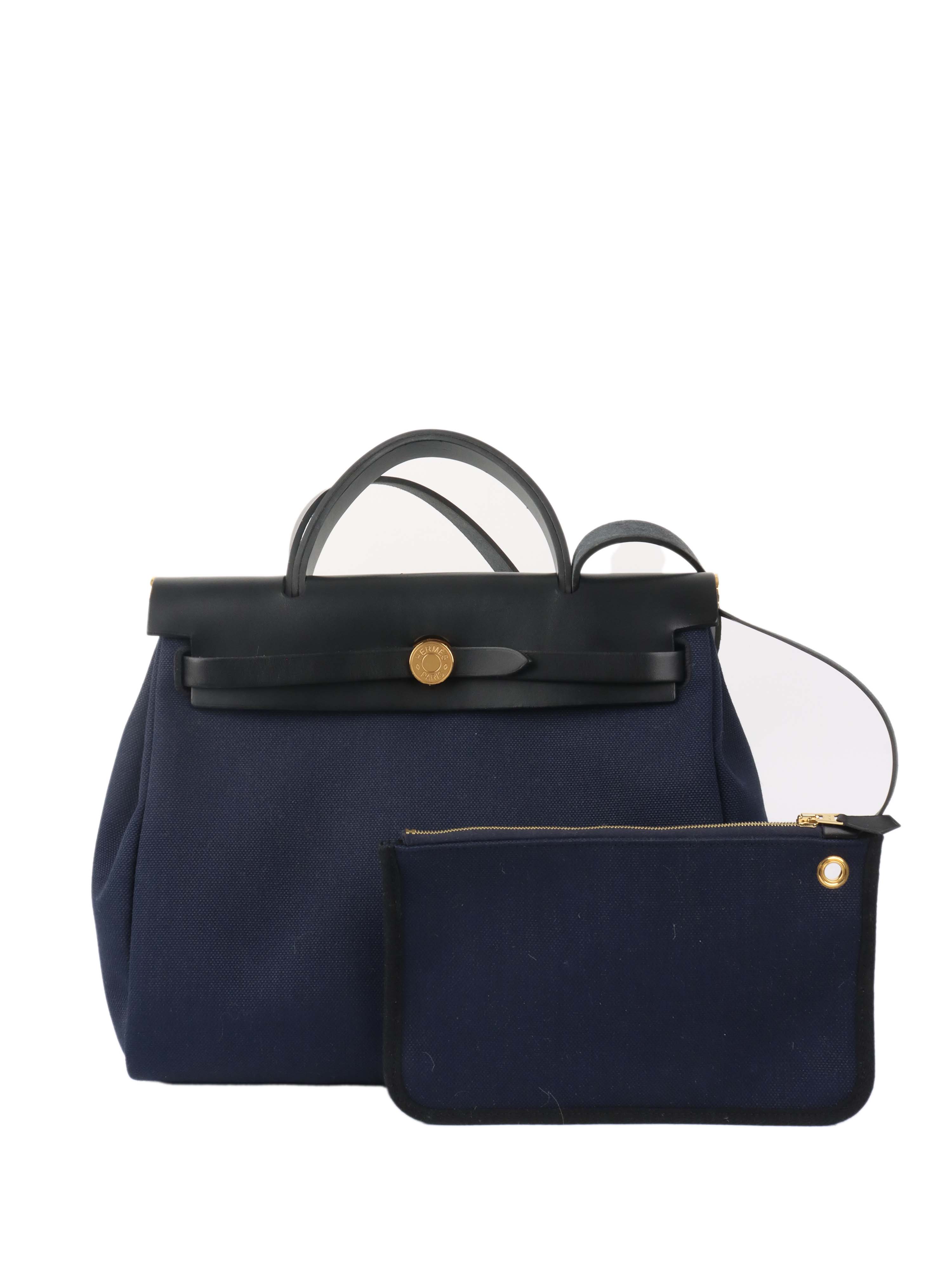Hermes Herbag Zip 31 Bleu Marine/Noir.