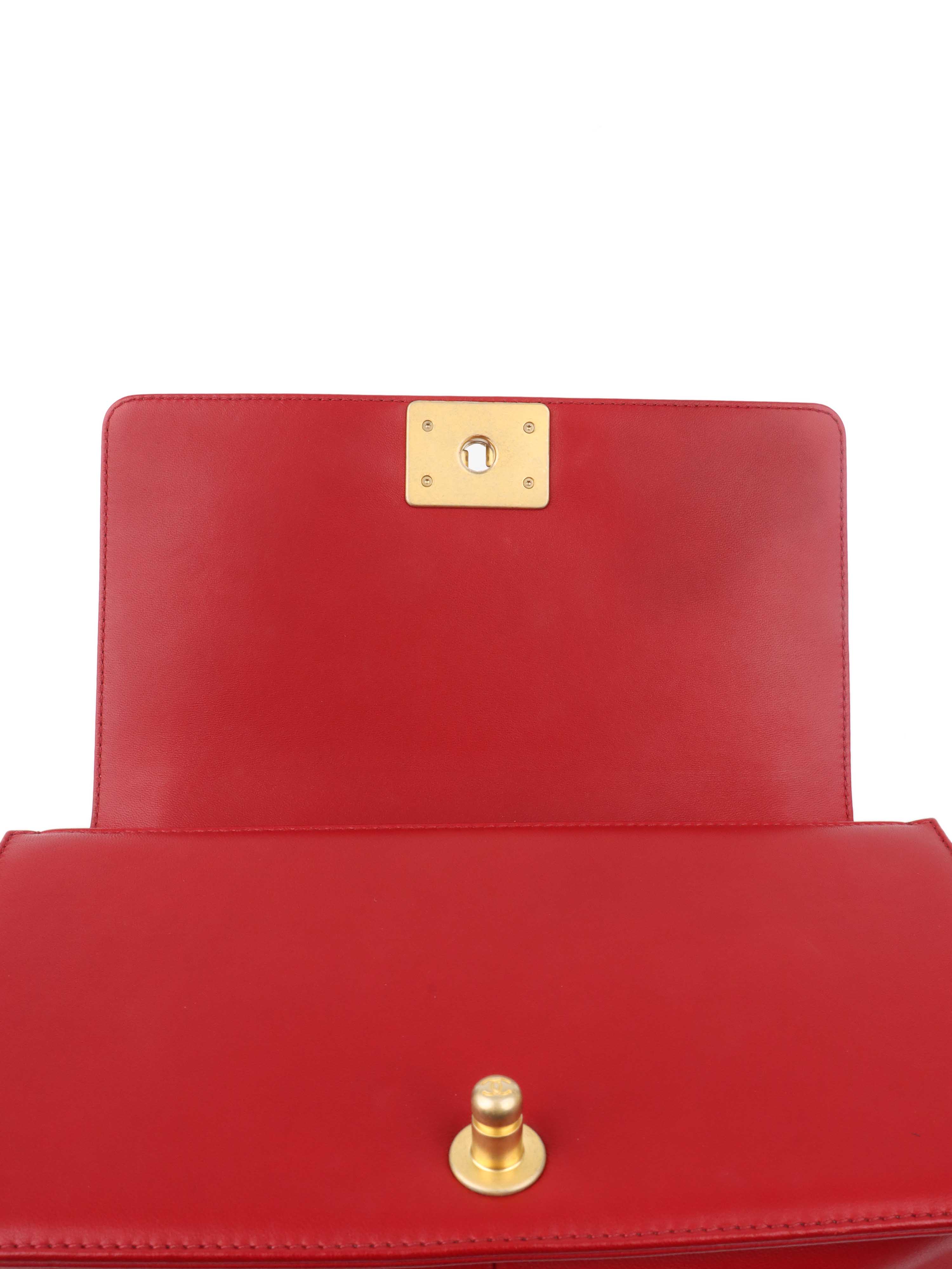 Chanel Medium Red Chevron Boy Bag in Lambskin GHW