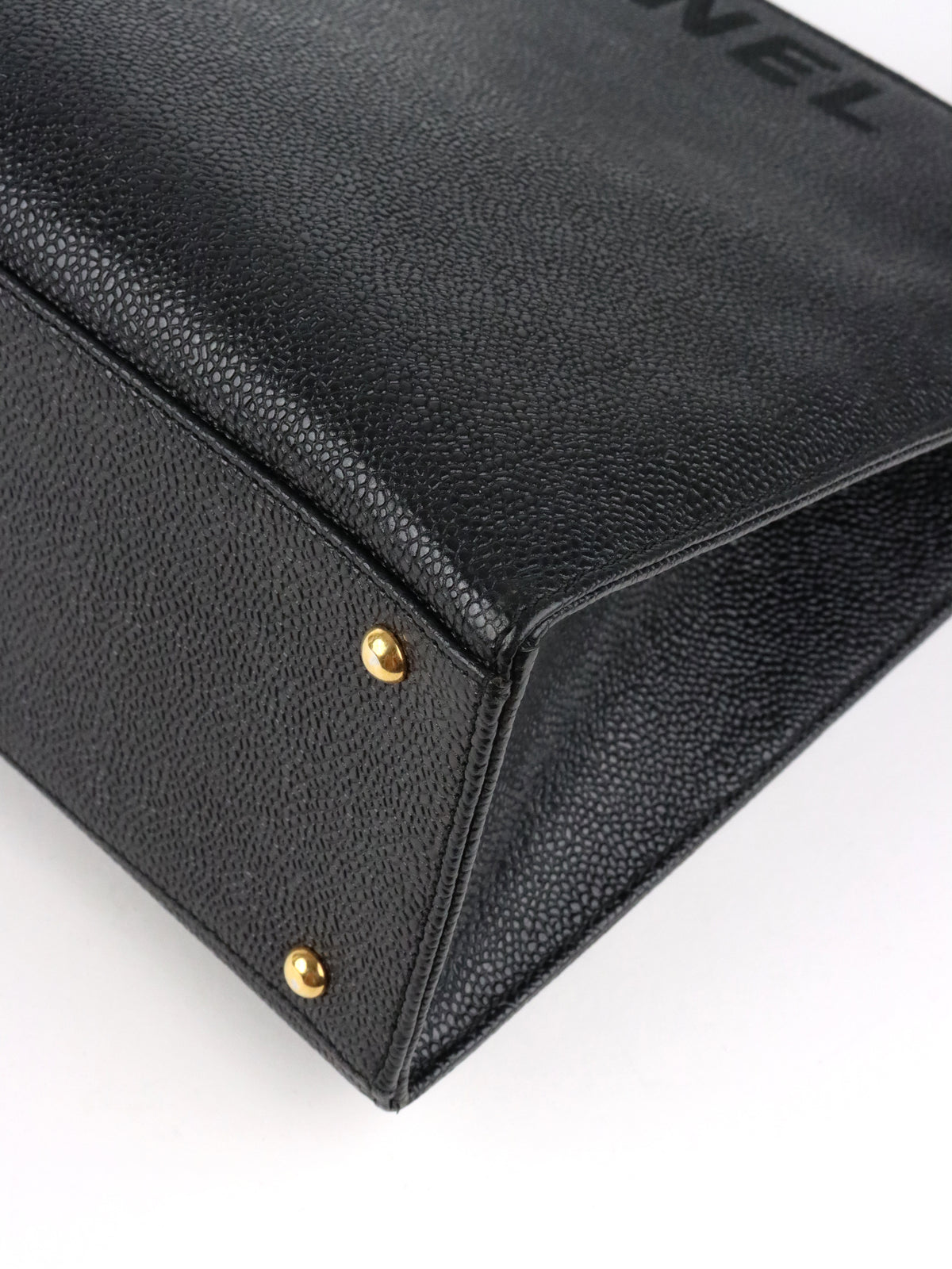 Chanel Vintage Stitched Logo Black Caviar Tote