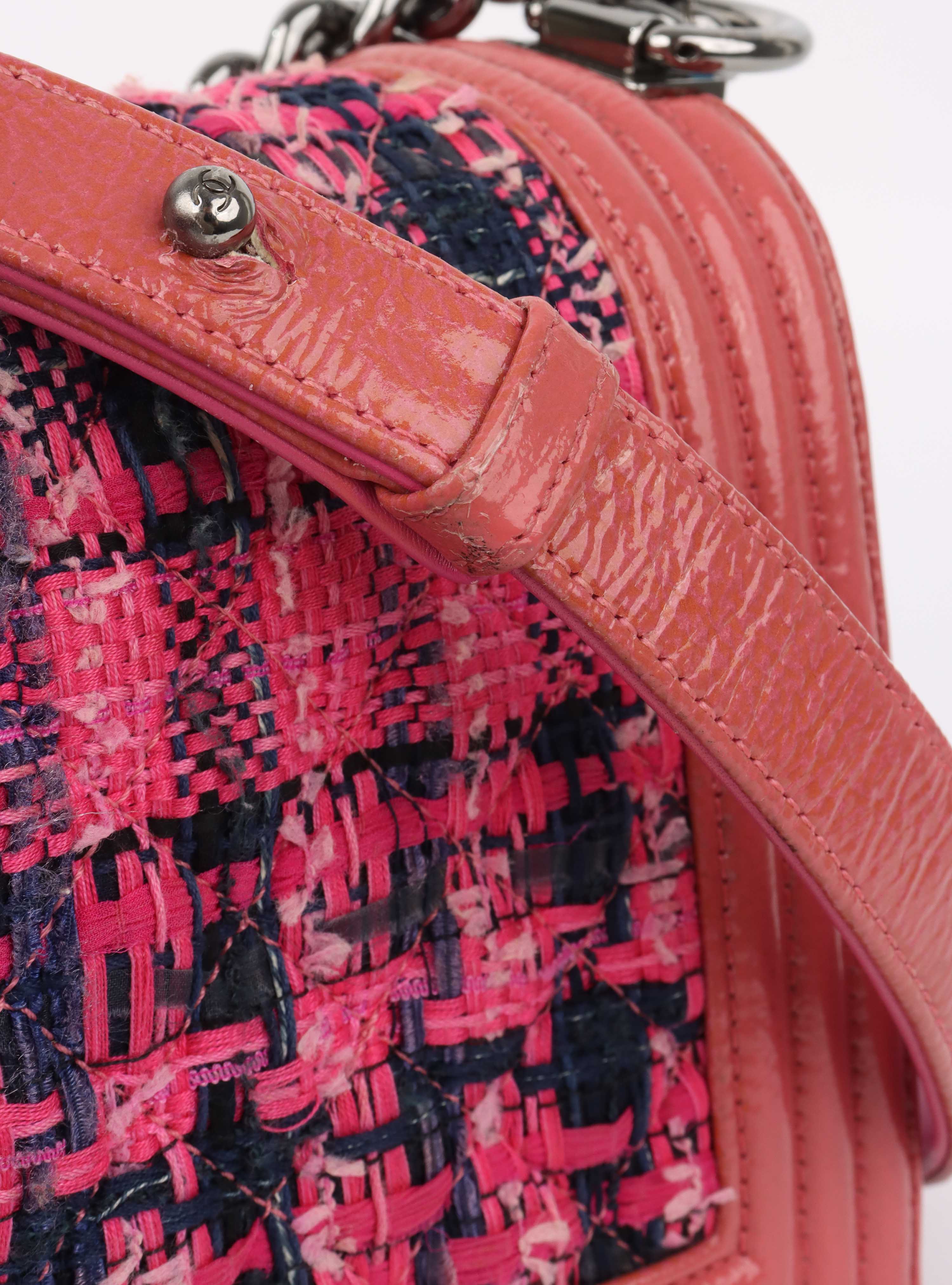 Chanel Medium Pink Tweed Boy Bag.