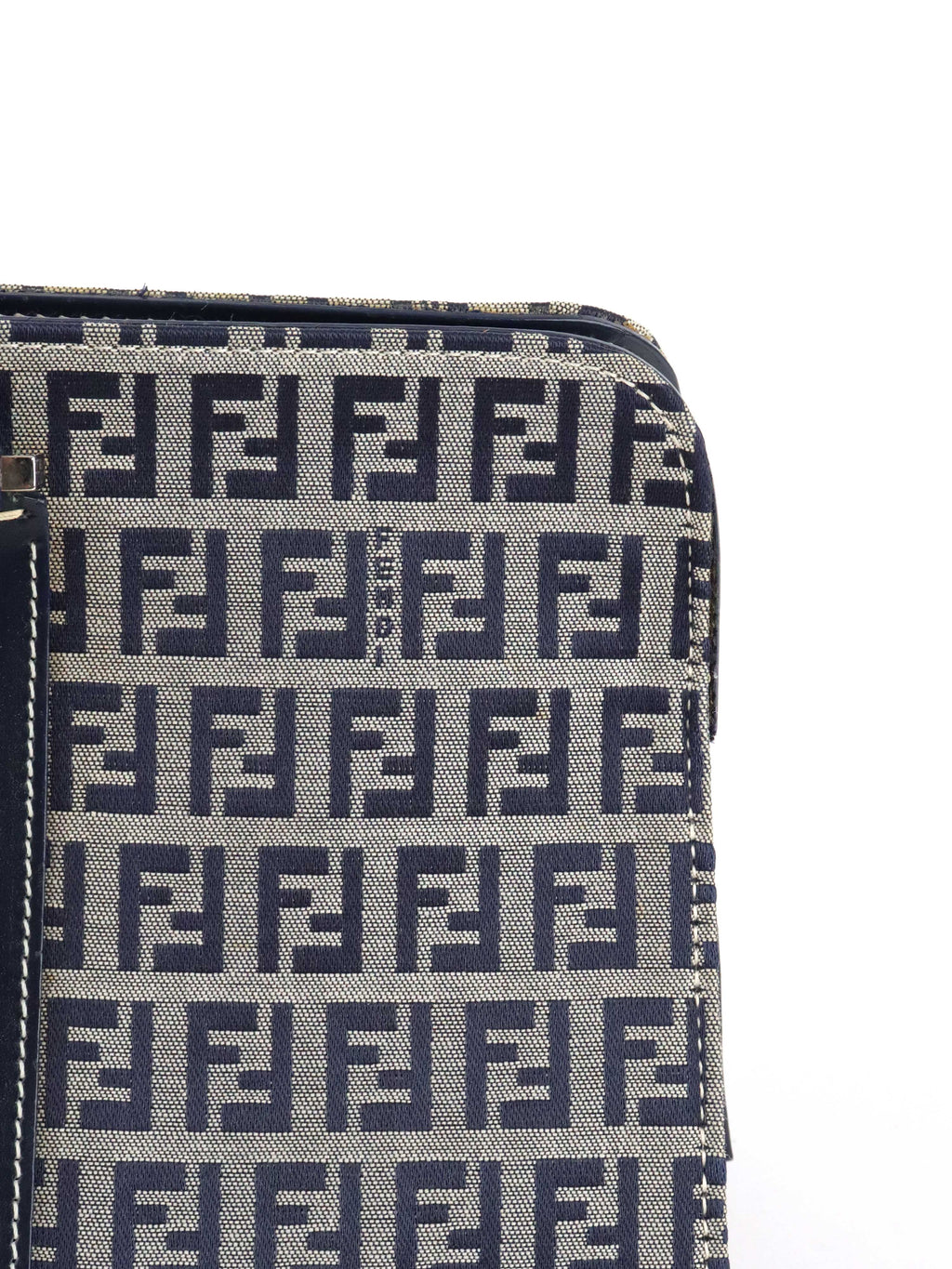 Fendi Vintage Navy Zucchino Canvas Boston Bag