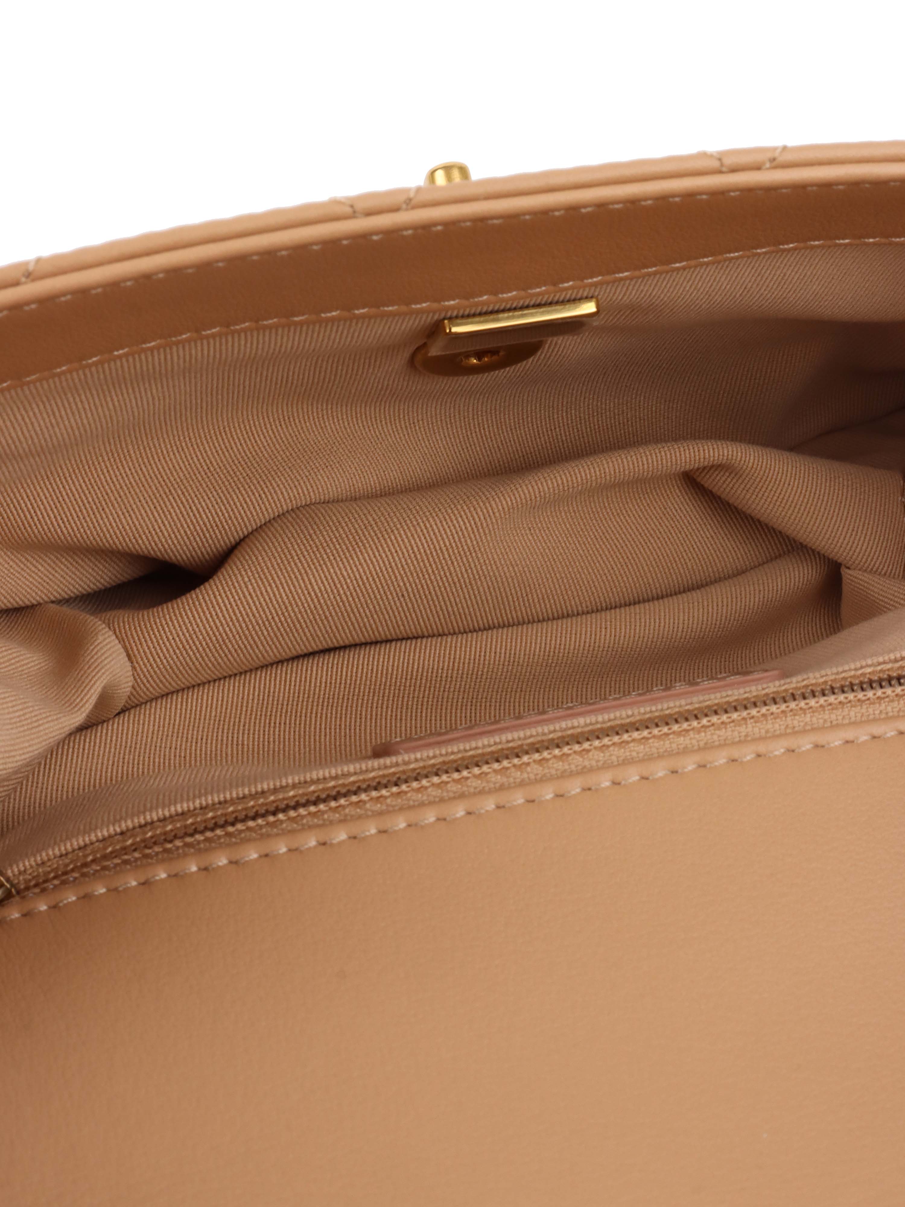 Chanel Beige Woven Chain Link Handle Flap Bag