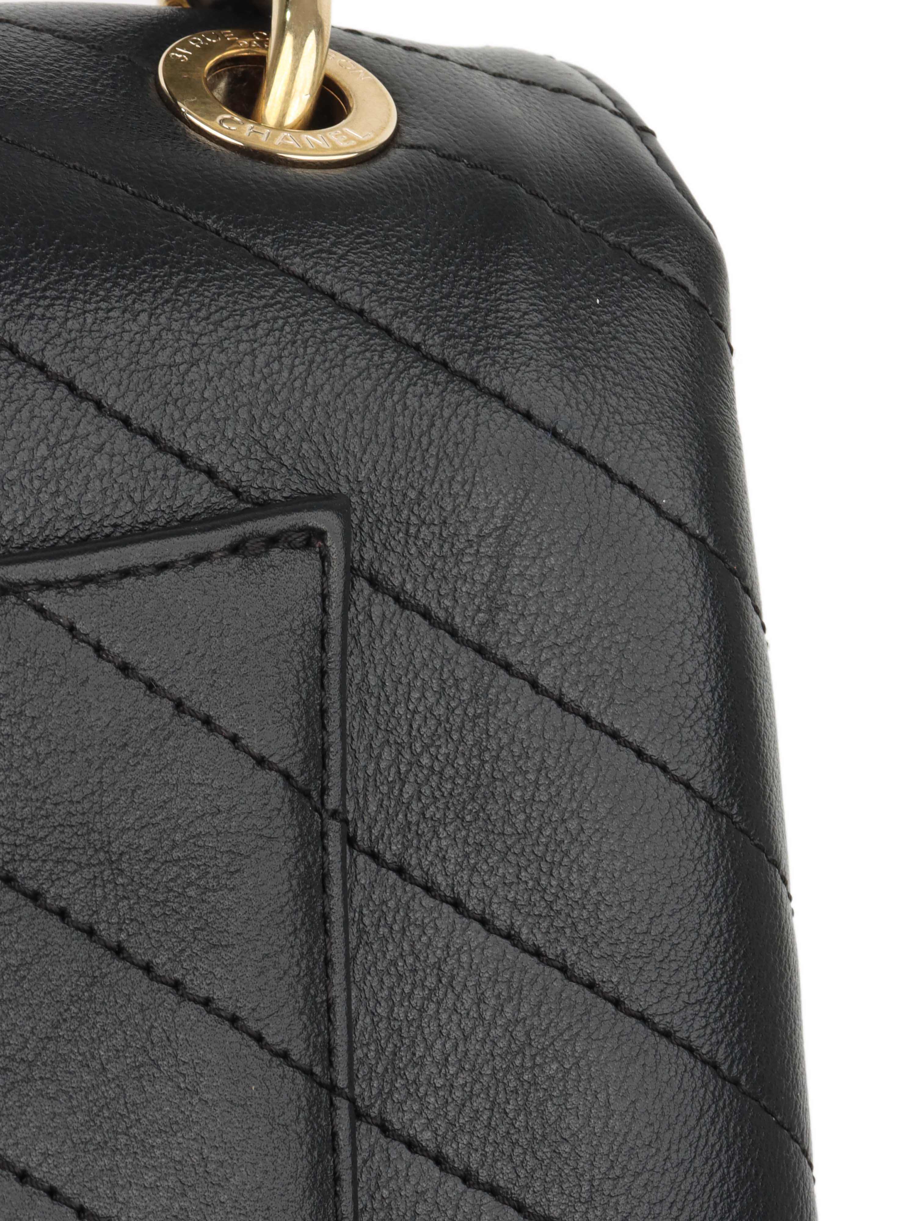 Chanel Black Chevron Chic Top Handle Flap Bag LGHW.