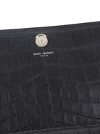 Saint Laurent Black Crocodile Embossed Chain Top Handle Kate Bag.