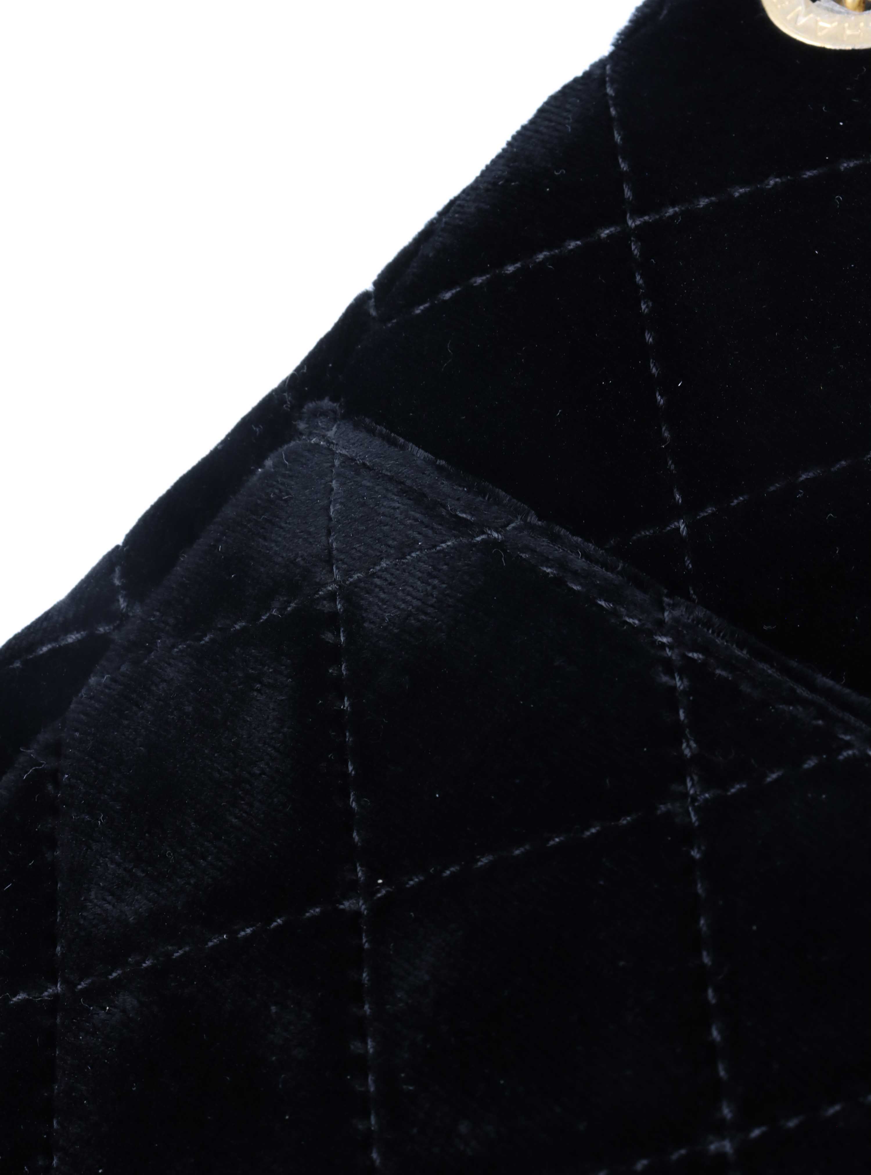 Chanel Black Small Quilted Velvet Wavy CC Hobo Bag.