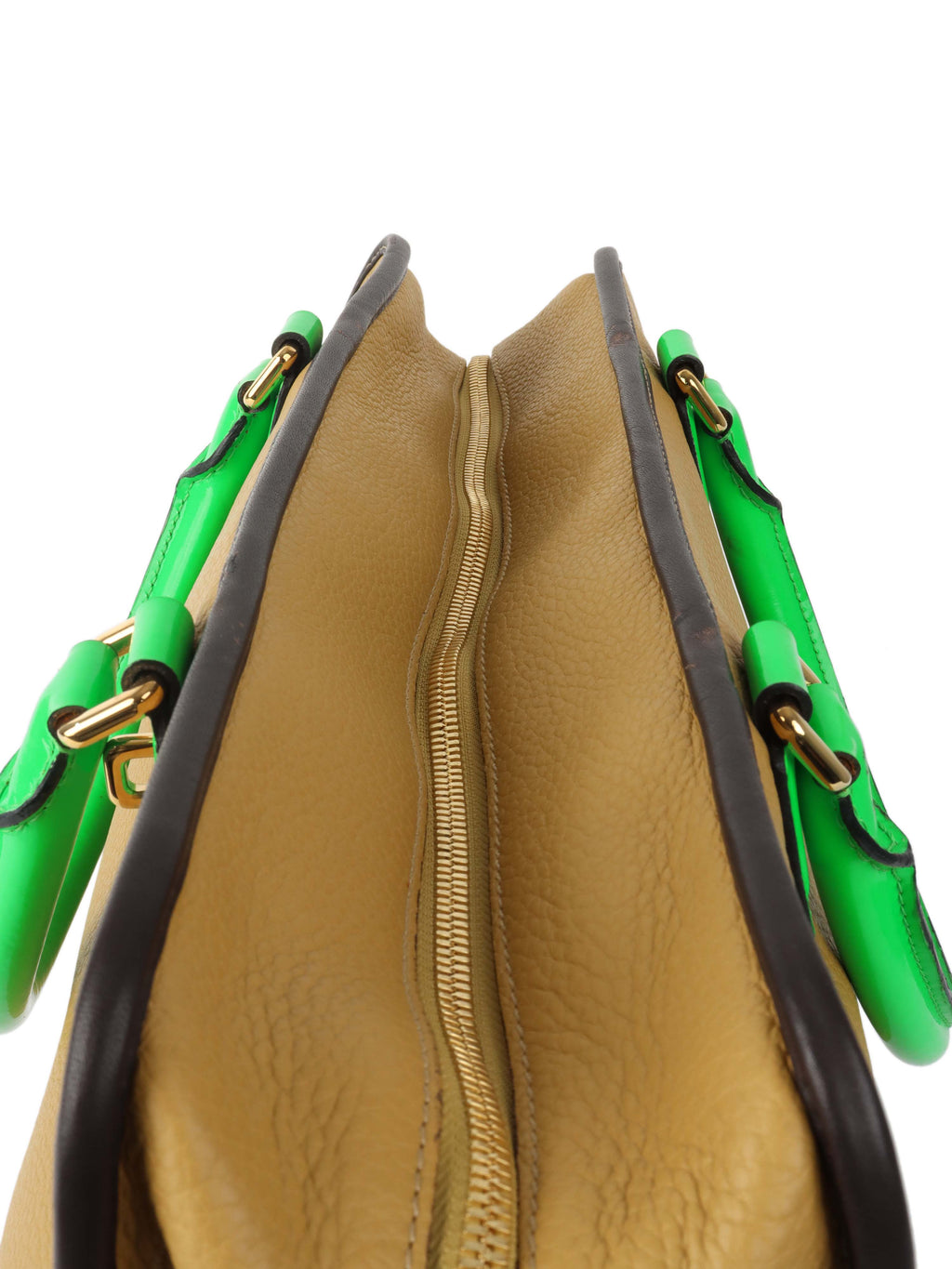 Loewe Amazona 36 Brown/beige with Green Top Handle.