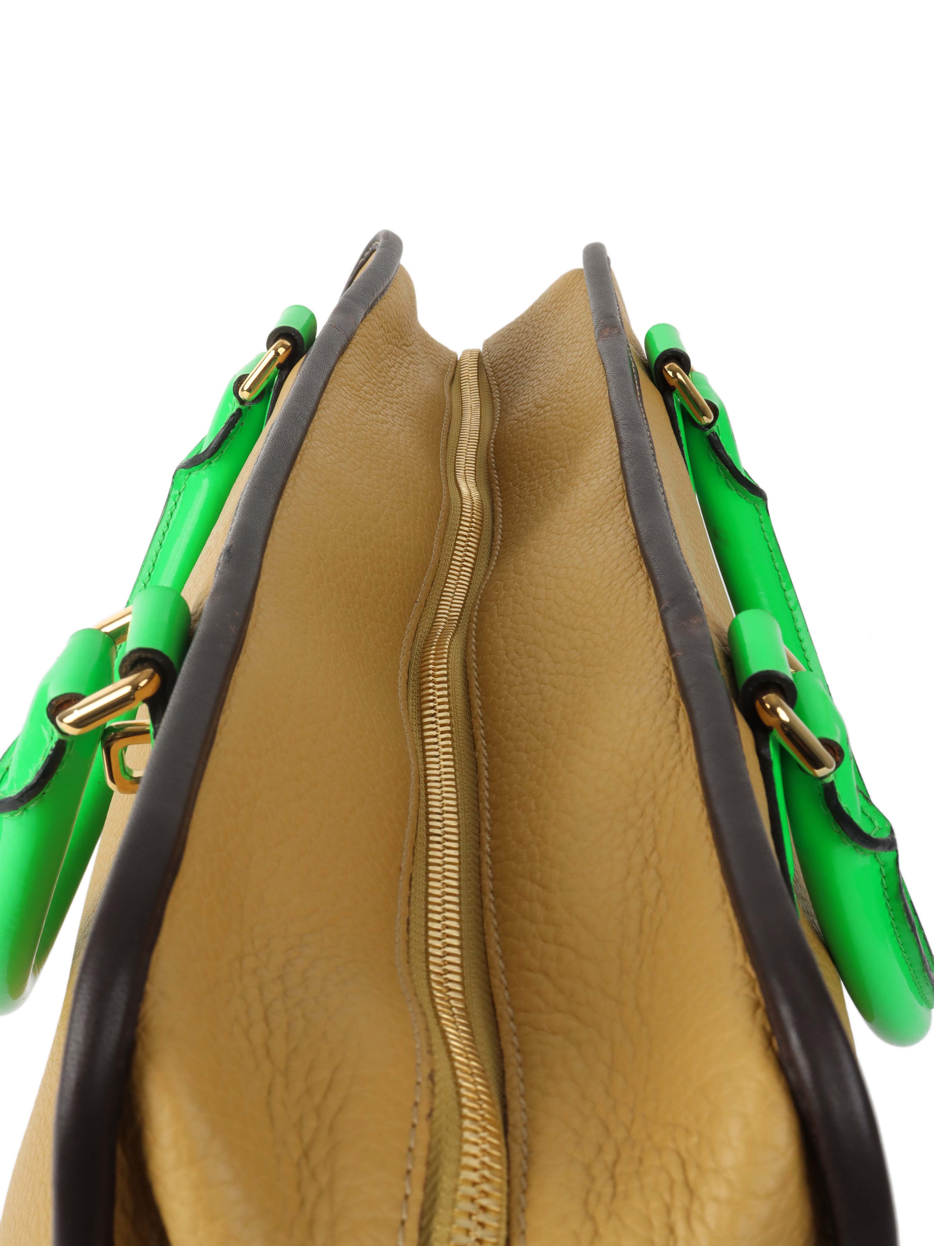 Loewe Amazona 36 Brown/beige with Green Top Handle.