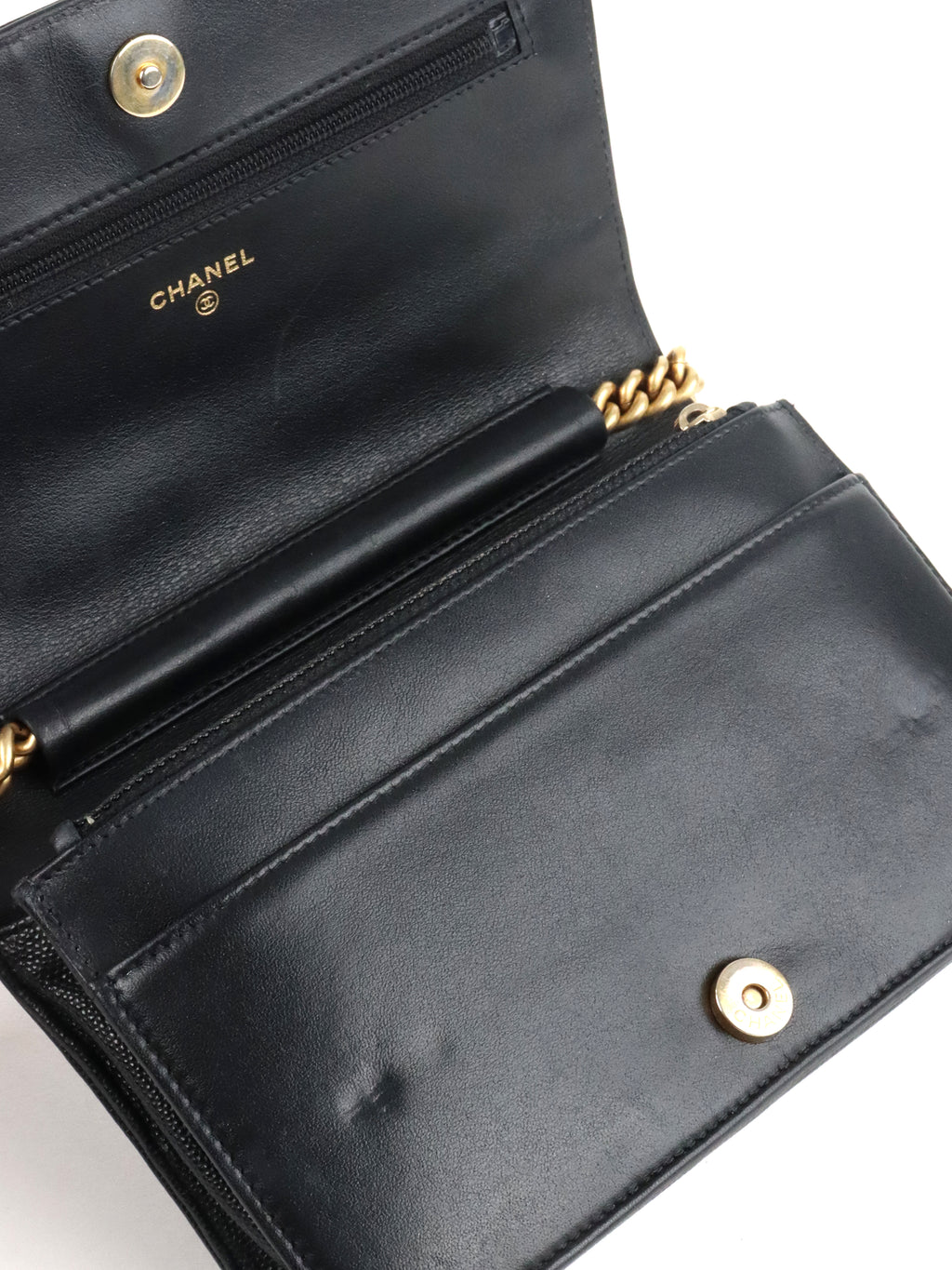 Chanel Black Caviar Boy Wallet On Chain GHW