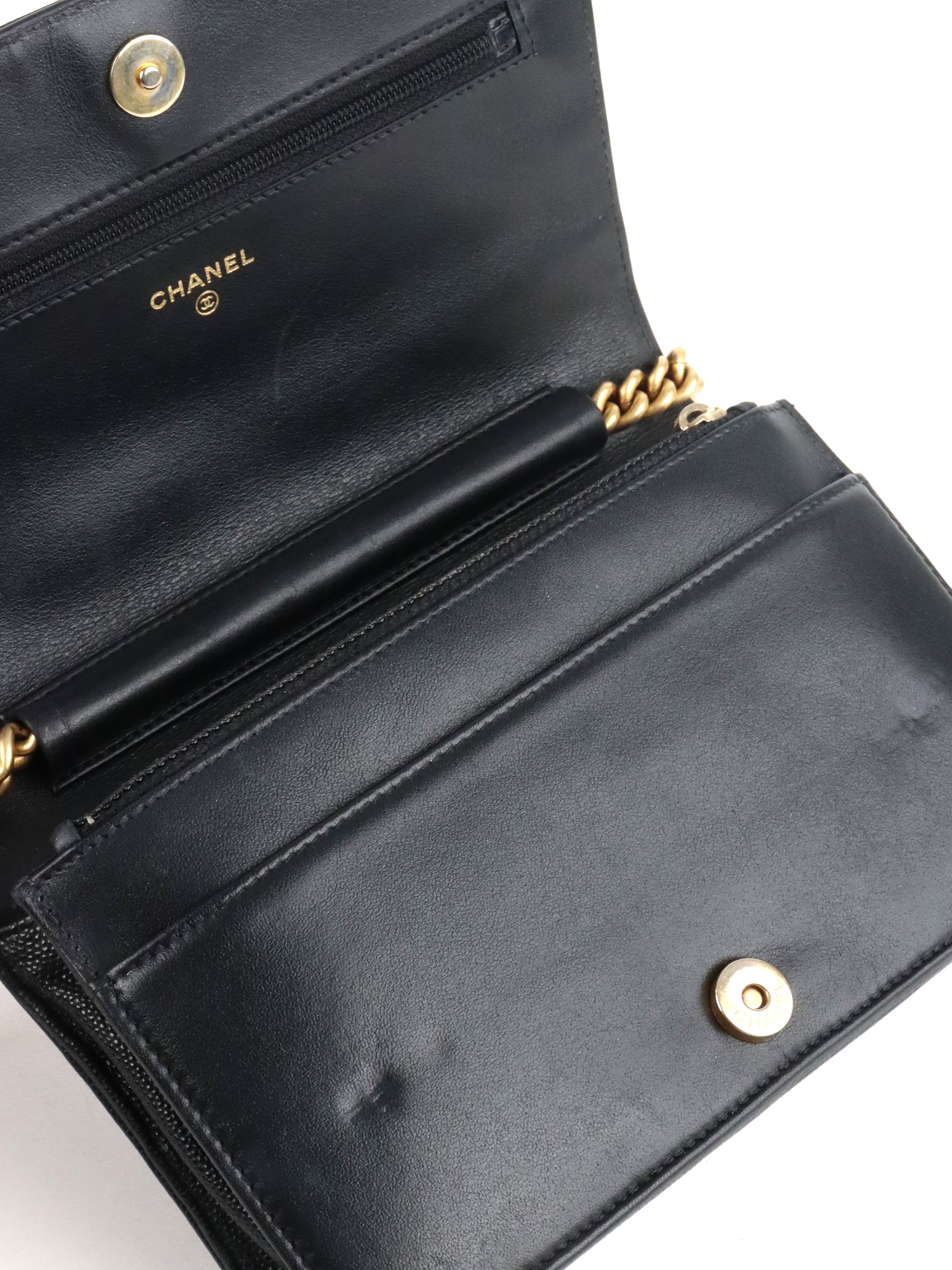 Chanel Black Caviar Boy Wallet On Chain GHW