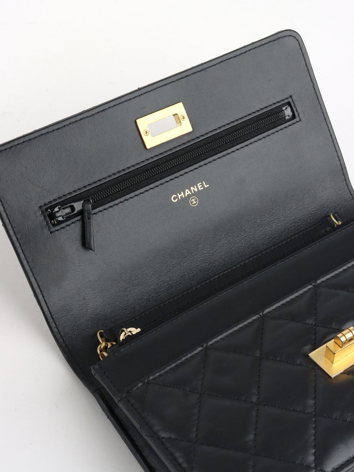 Chanel Black Aged Calfskin 2.55 Wallet On Chain