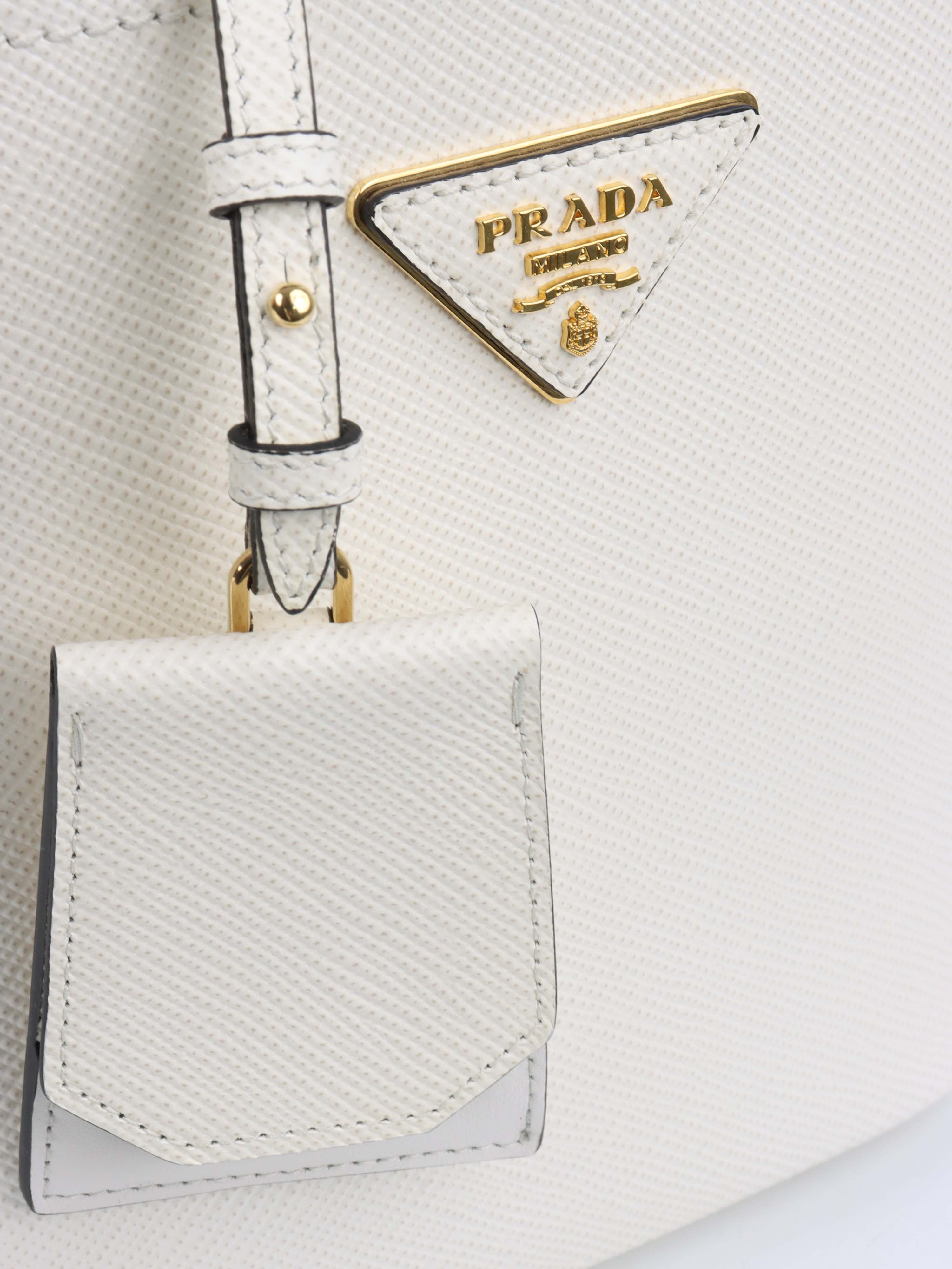 Prada Small Saffiano White Panier Bag.
