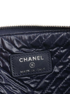 Chanel Navy Lambskin Medium Boy Chevron Pouch SHW.
