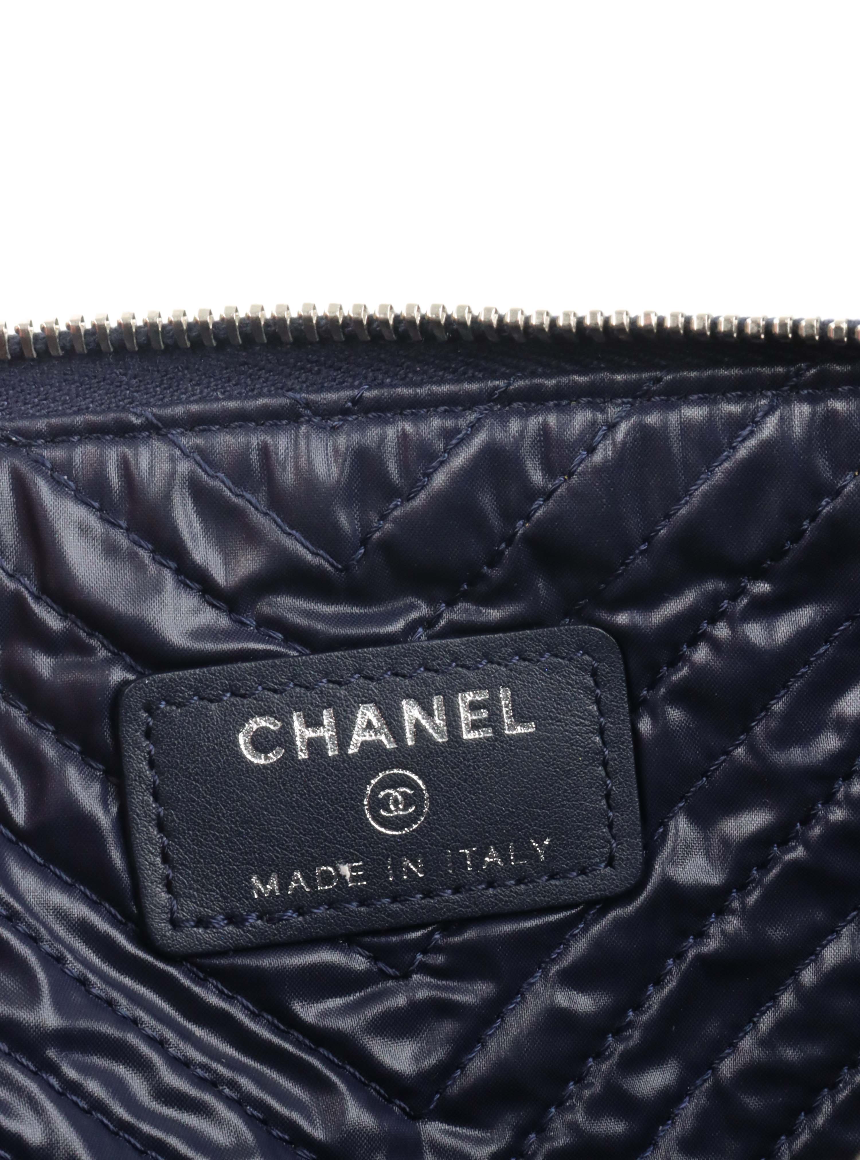 Chanel Navy Lambskin Medium Boy Chevron Pouch SHW.