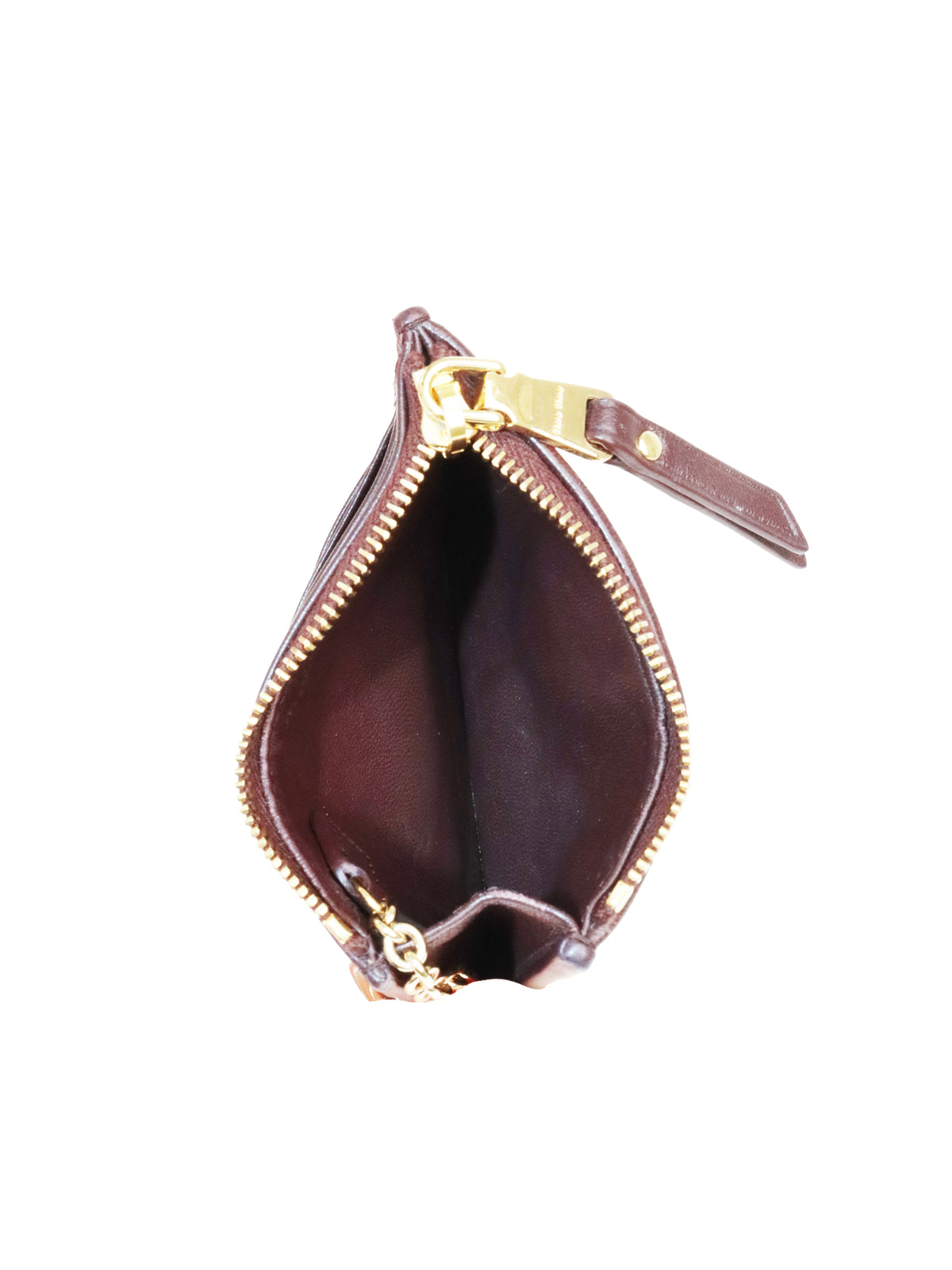 Miu Miu Dark Brown Matelassé Leather Zip Card Holder
