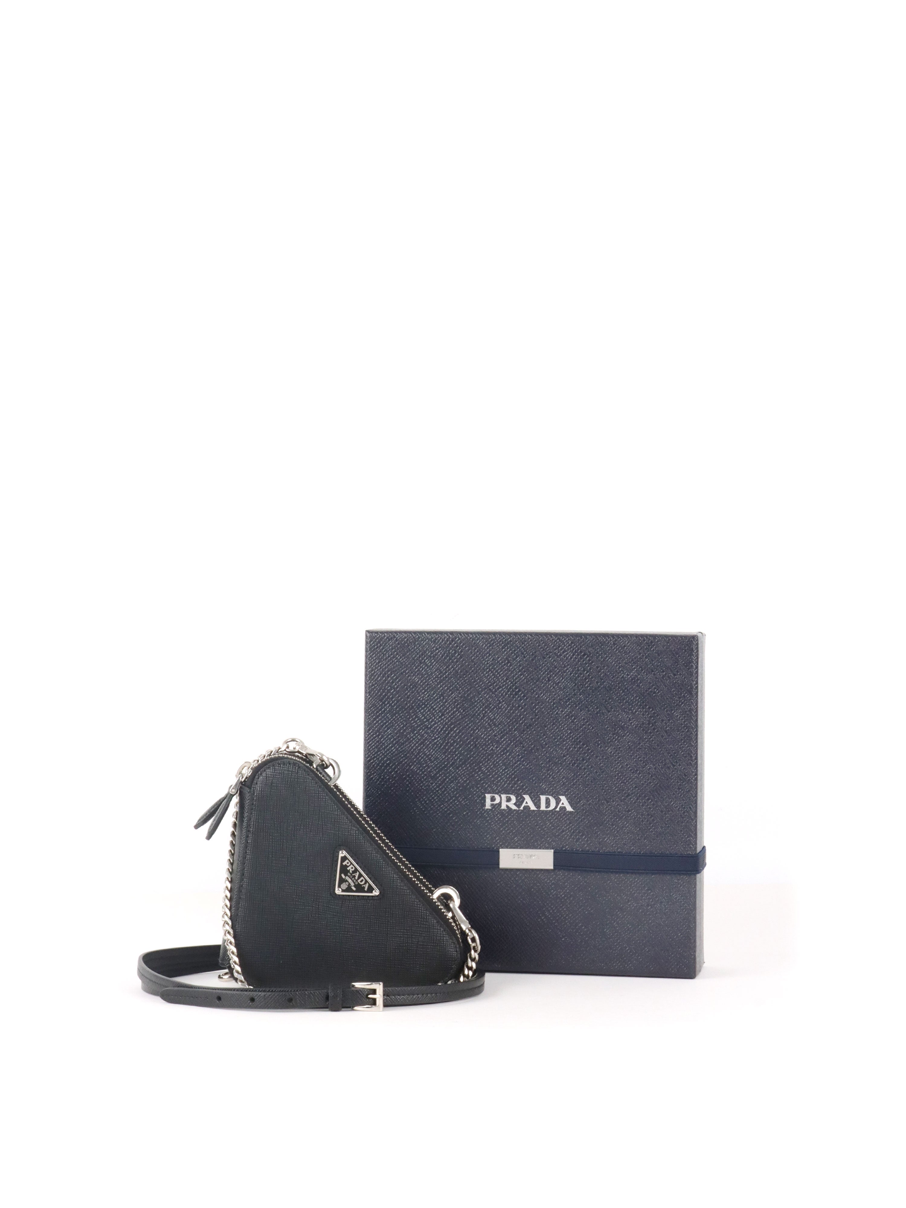 Prada Saffiano Triangle Mini Pouch Bag.