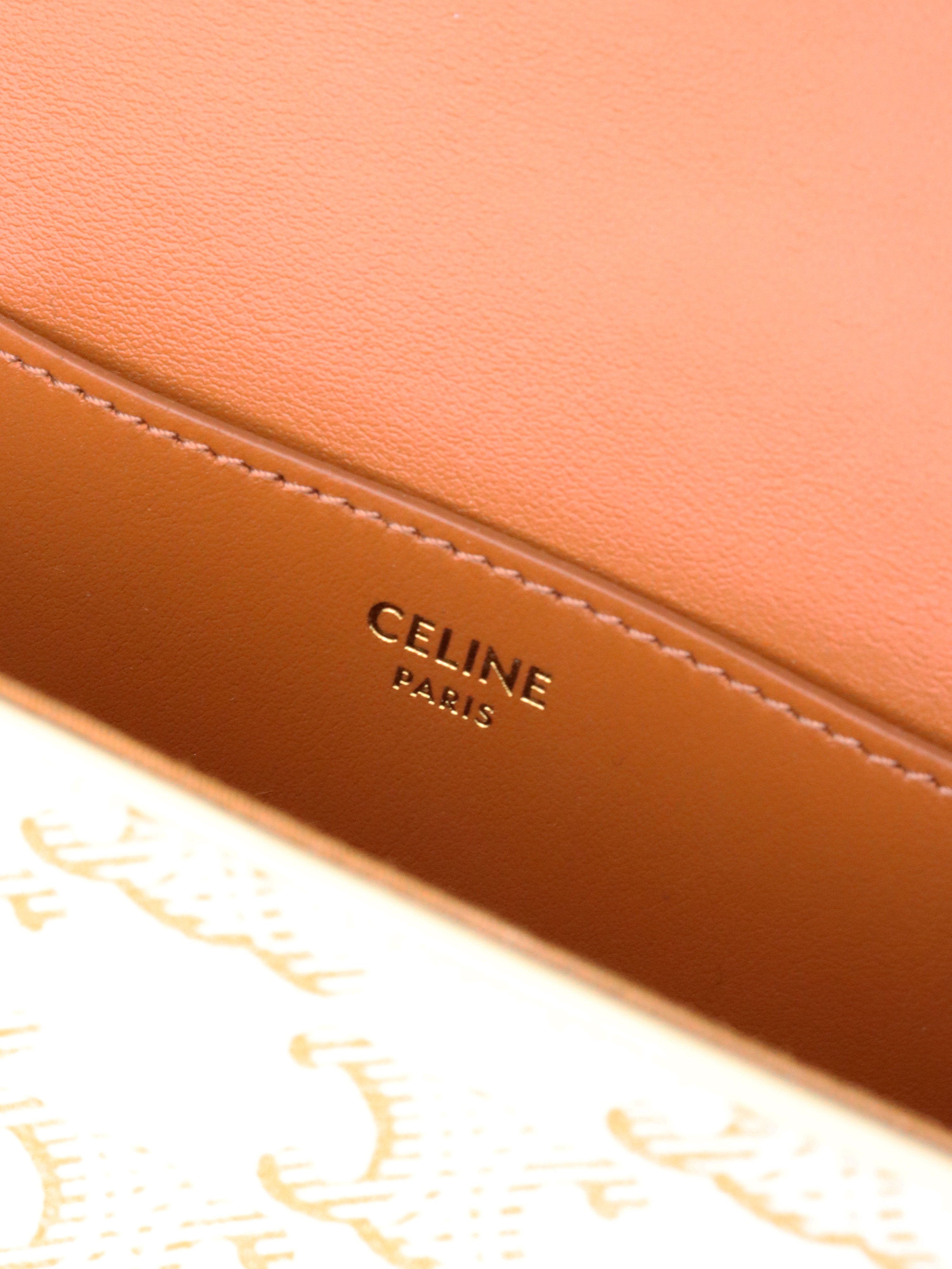 Celine White/Tan Triomphe Tabou Clutch with Strap