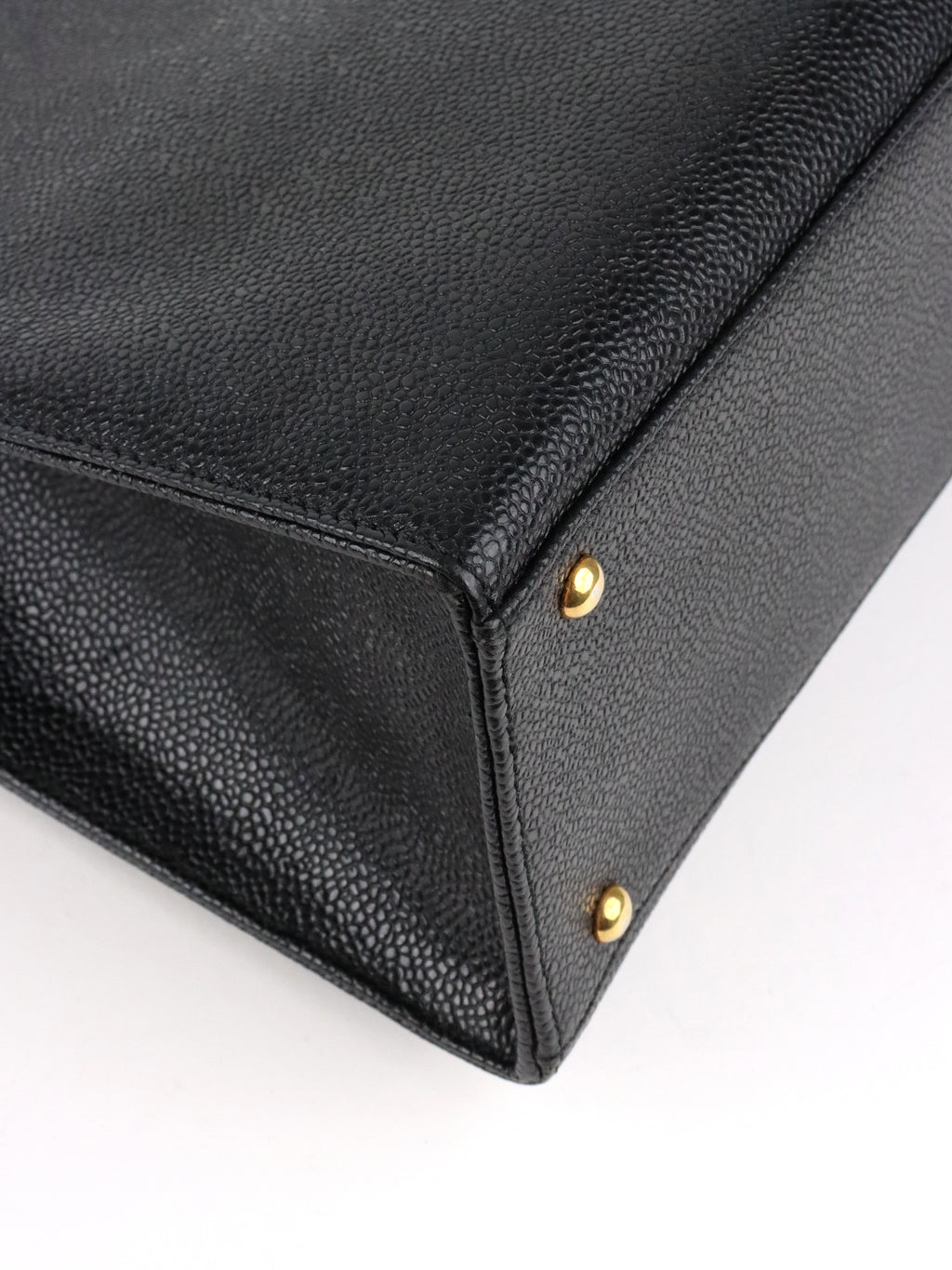 Chanel Vintage Stitched Logo Black Caviar Tote