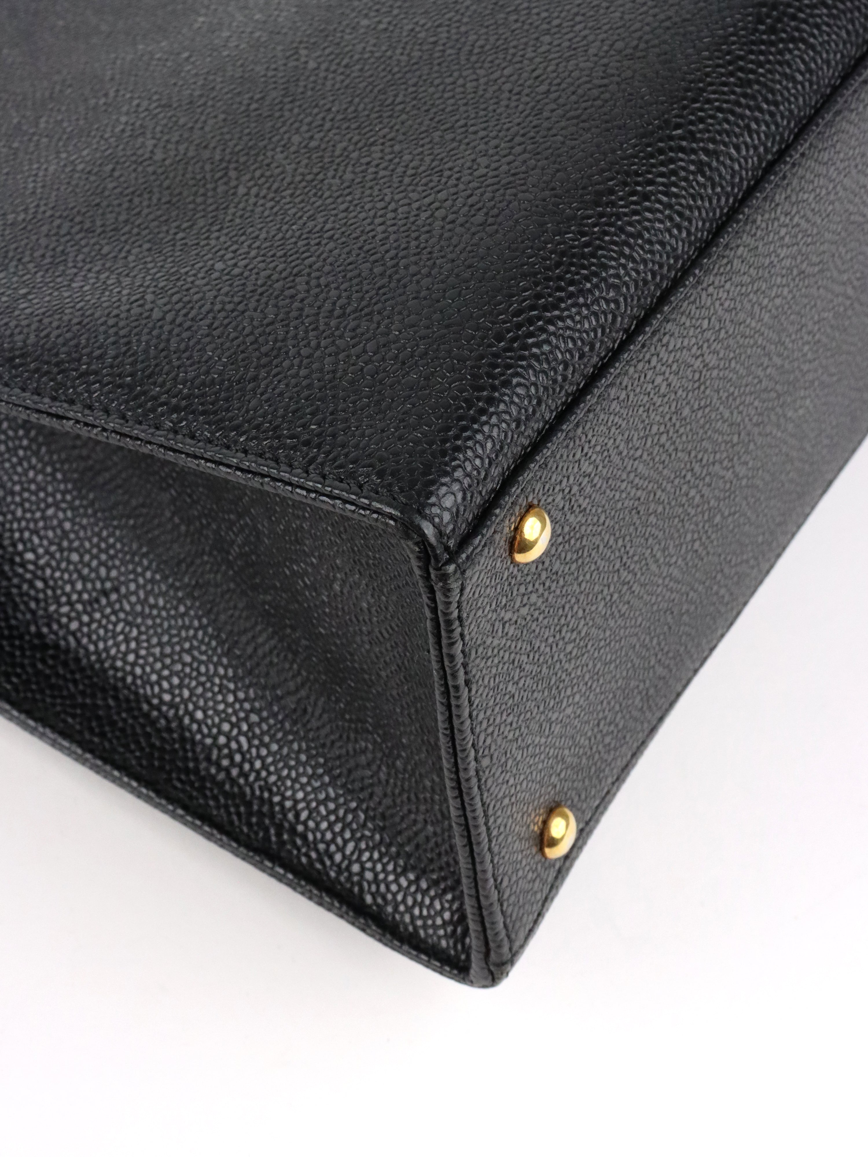 Chanel Vintage Stitched Logo Black Caviar Tote