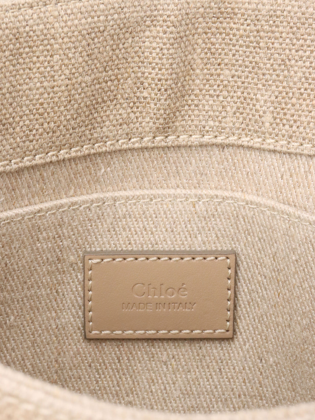 Chloe Neutral Small Woody Linen Tote Bag