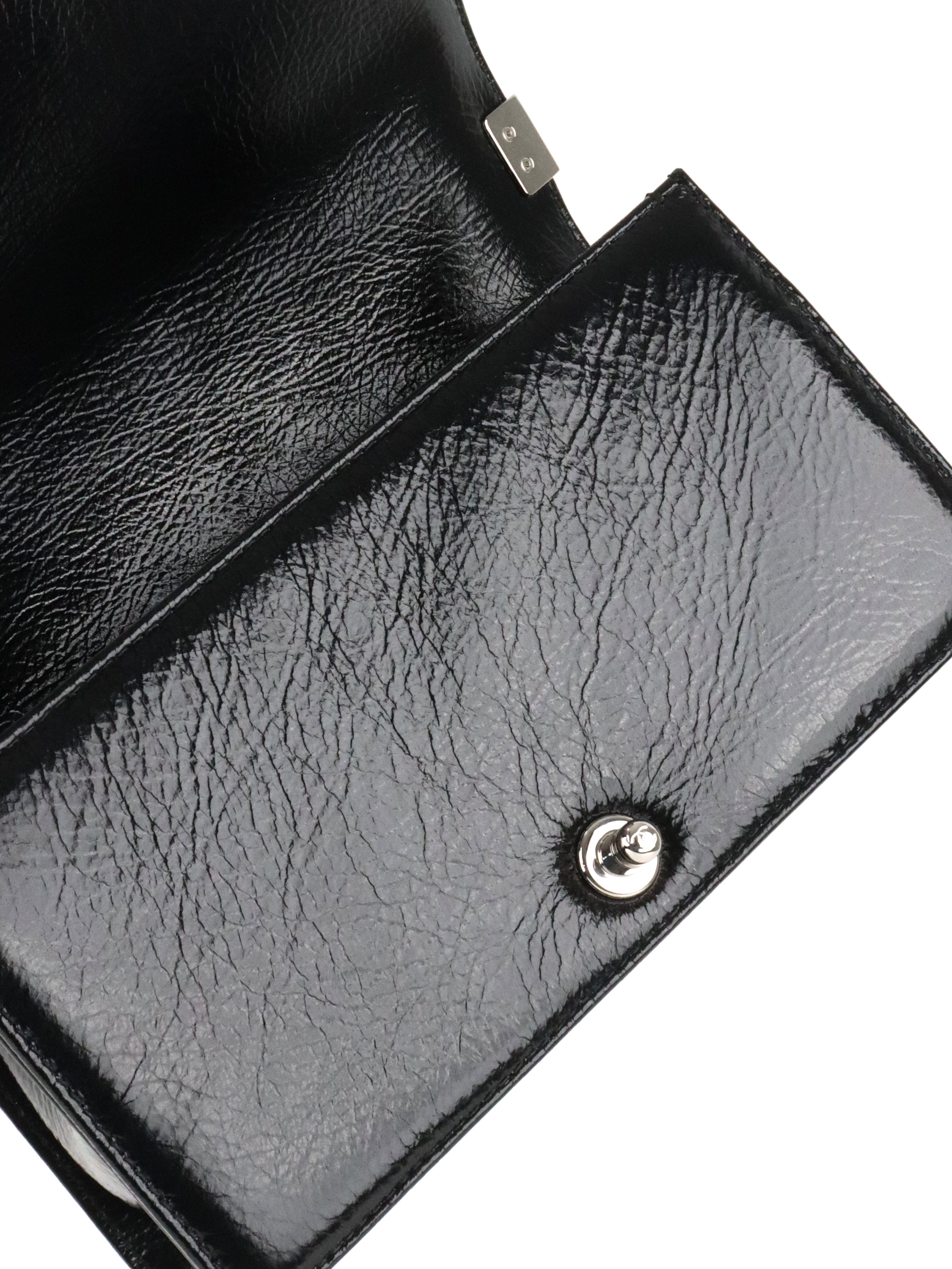 Chanel Black Crinkled Patent with Diamond Quilted Lock Medium Boy Bag