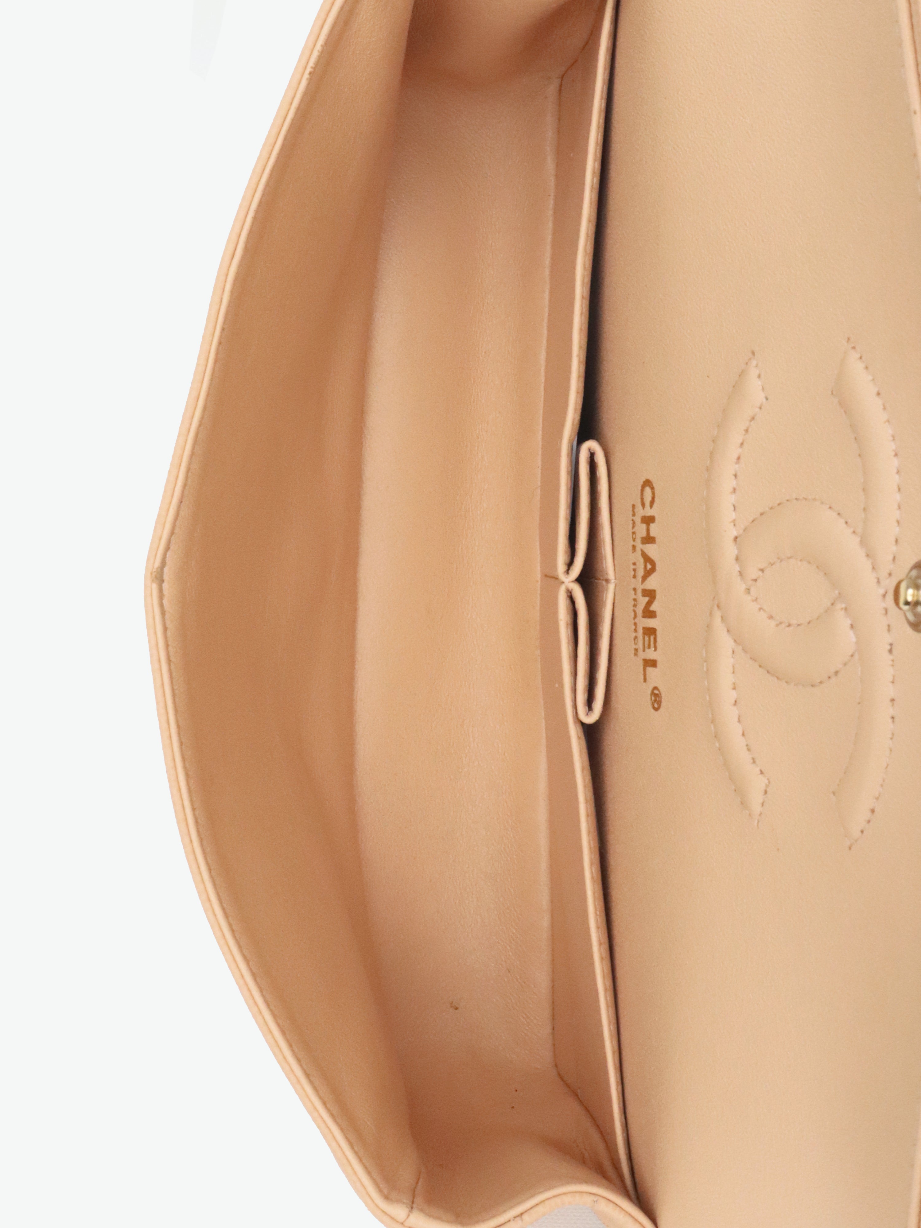 Chanel Beige Claire Chevron Caviar Classic Flap