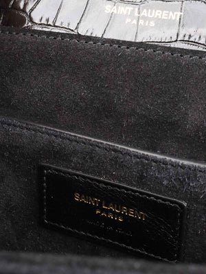 Saint Laurent Black Embossed Crocodile Leather Shoulder Bag.