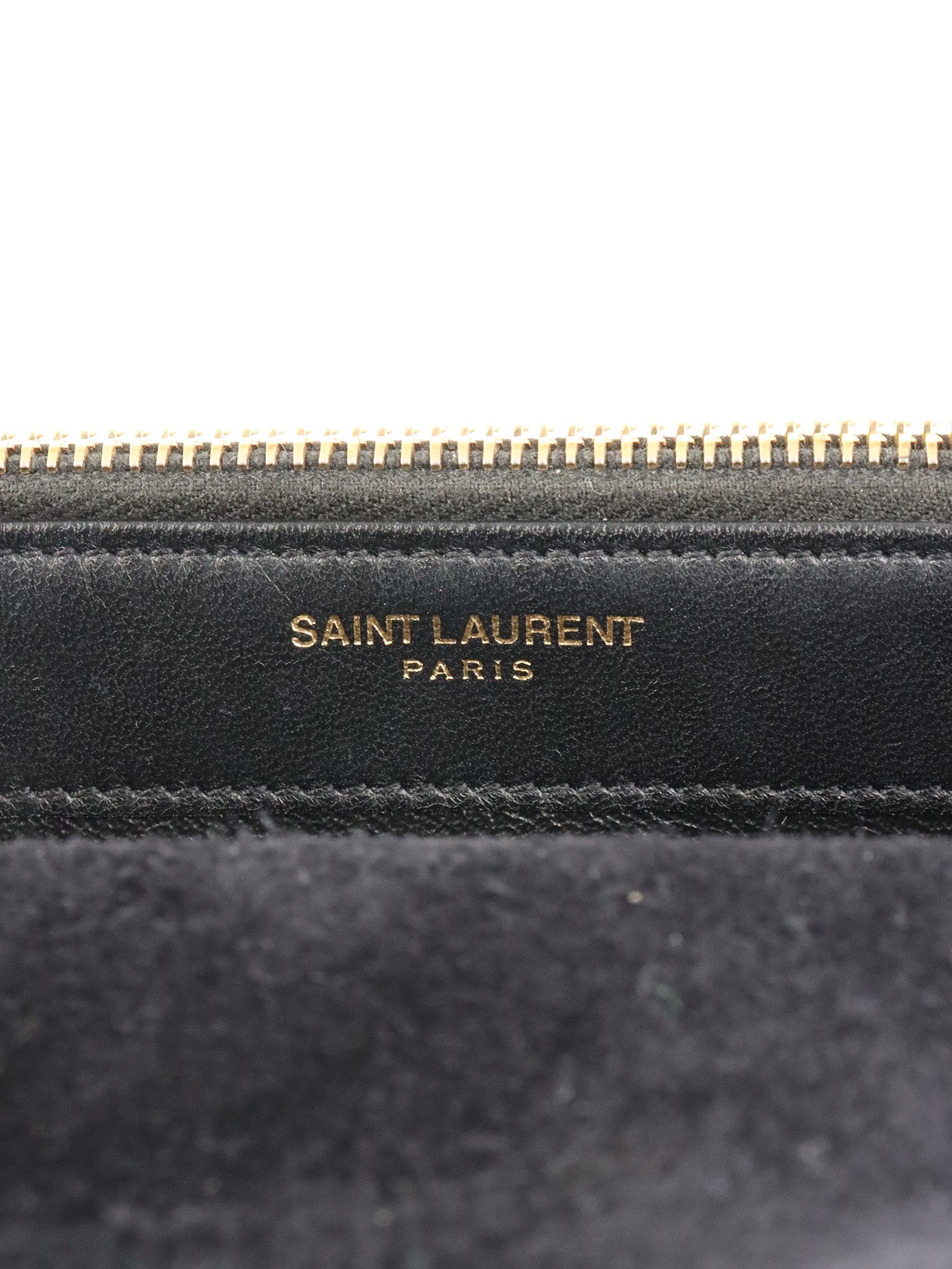Saint Laurent Cassandra Matelasse Gold Envelope Chain Wallet.