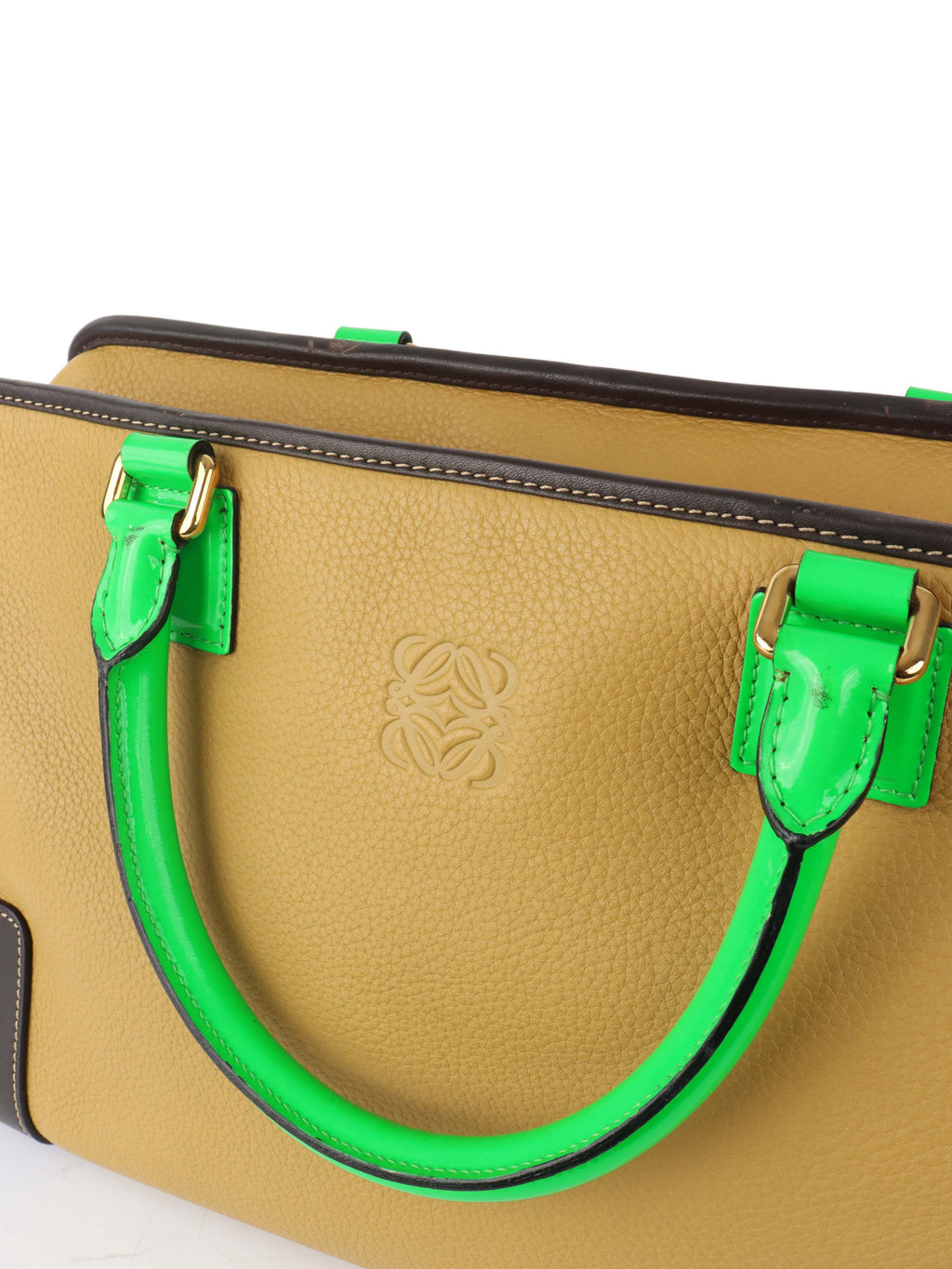 Loewe Amazona 36 Brown/beige with Green Top Handle.