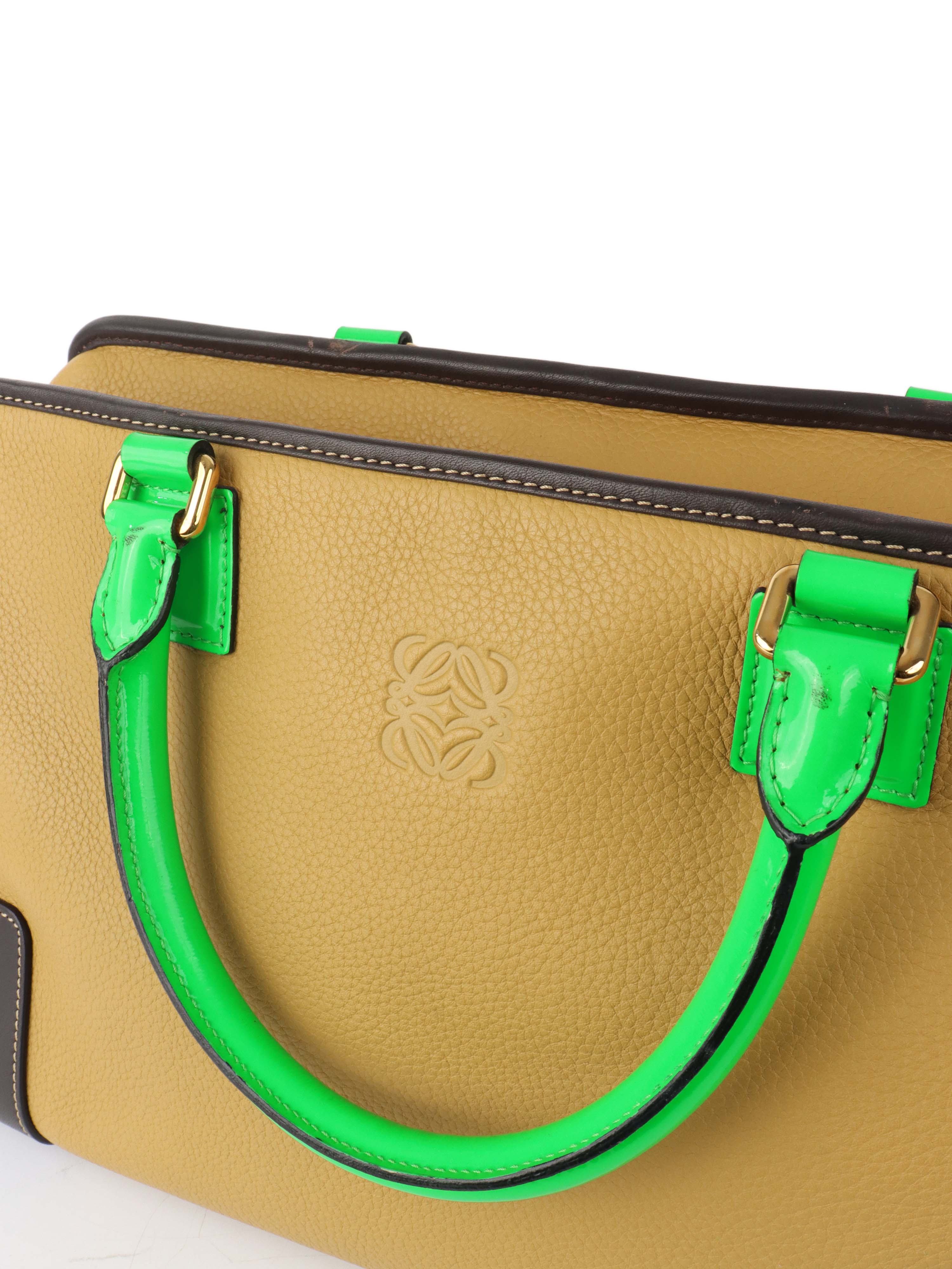 Loewe Amazona 36 Brown/beige with Green Top Handle.