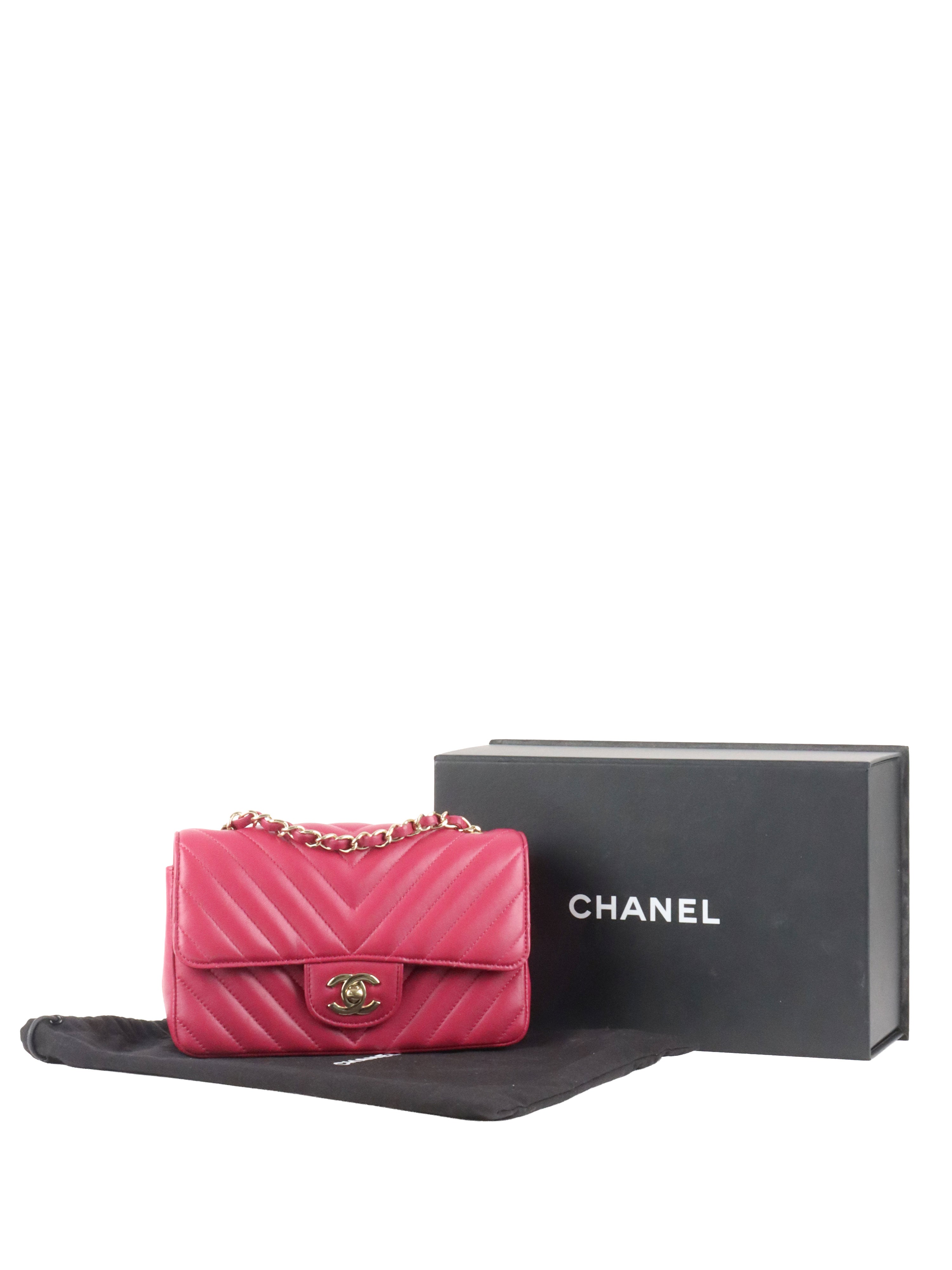 Chanel Dark Pink Lambskin Chevron Mini Flap Bag LGHW.