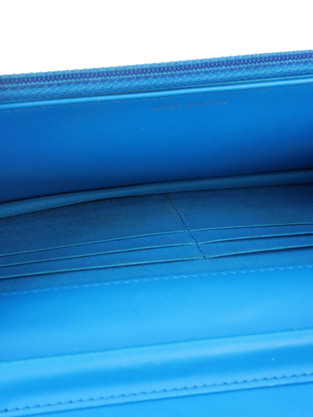 Chanel Bright Blue Patent Leather Le Boy Wallet on Chain.