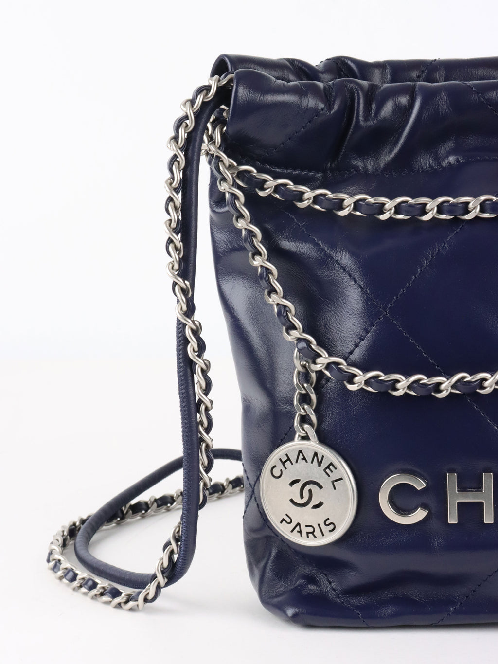 Chanel Mini 22 Navy Shiny Calfskin Quilted Bag