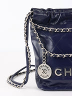 Chanel Mini 22 Navy Shiny Calfskin Quilted Bag