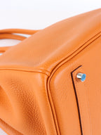 Hermes Birkin 35 Orange H Clemence Leather Stamp J Square