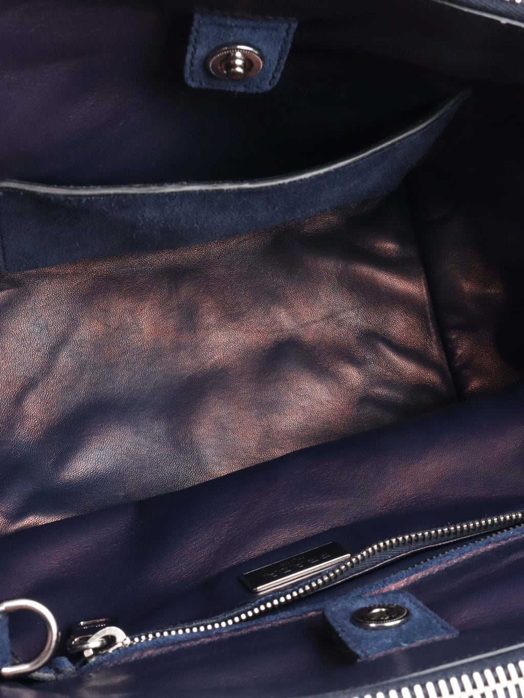 Prada Royal Blue Suede Double Zipped Shoulder Bag.