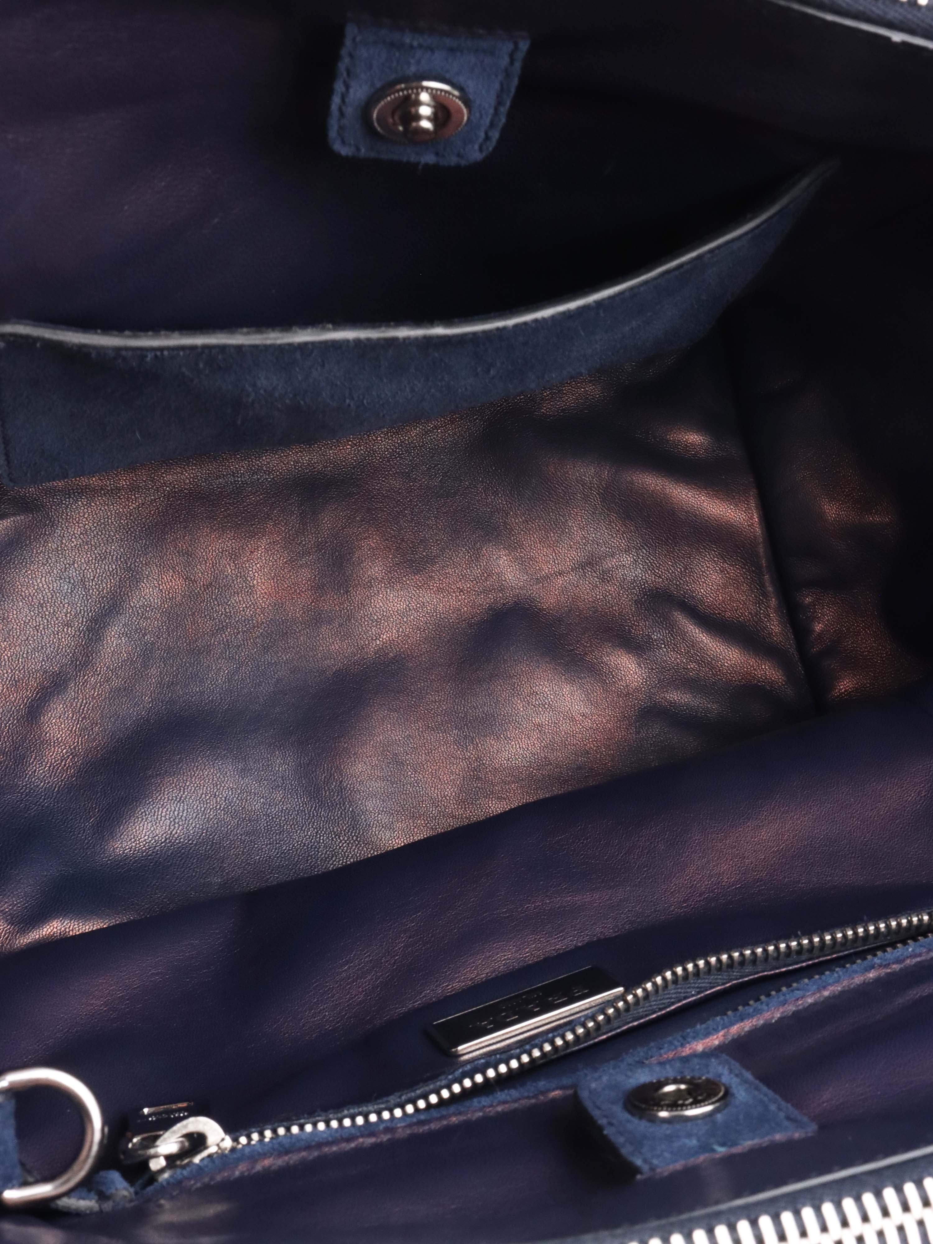 Prada Royal Blue Suede Double Zipped Shoulder Bag.