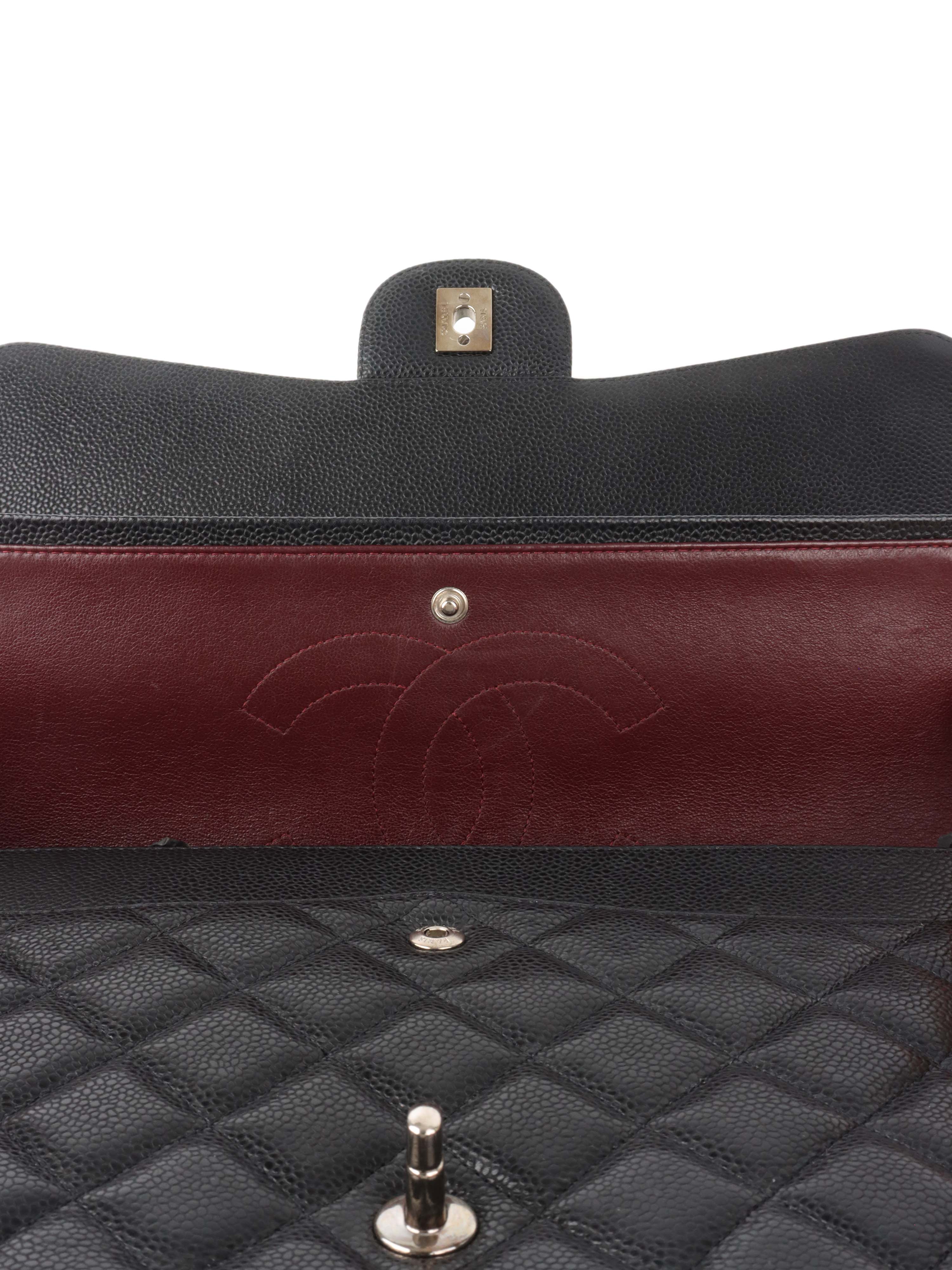 Chanel Black Caviar Maxi Double Classic Flap SHW.